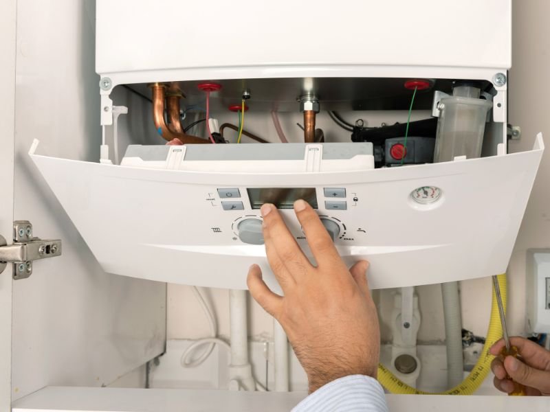 Servicing a gas boiler in South Wales
