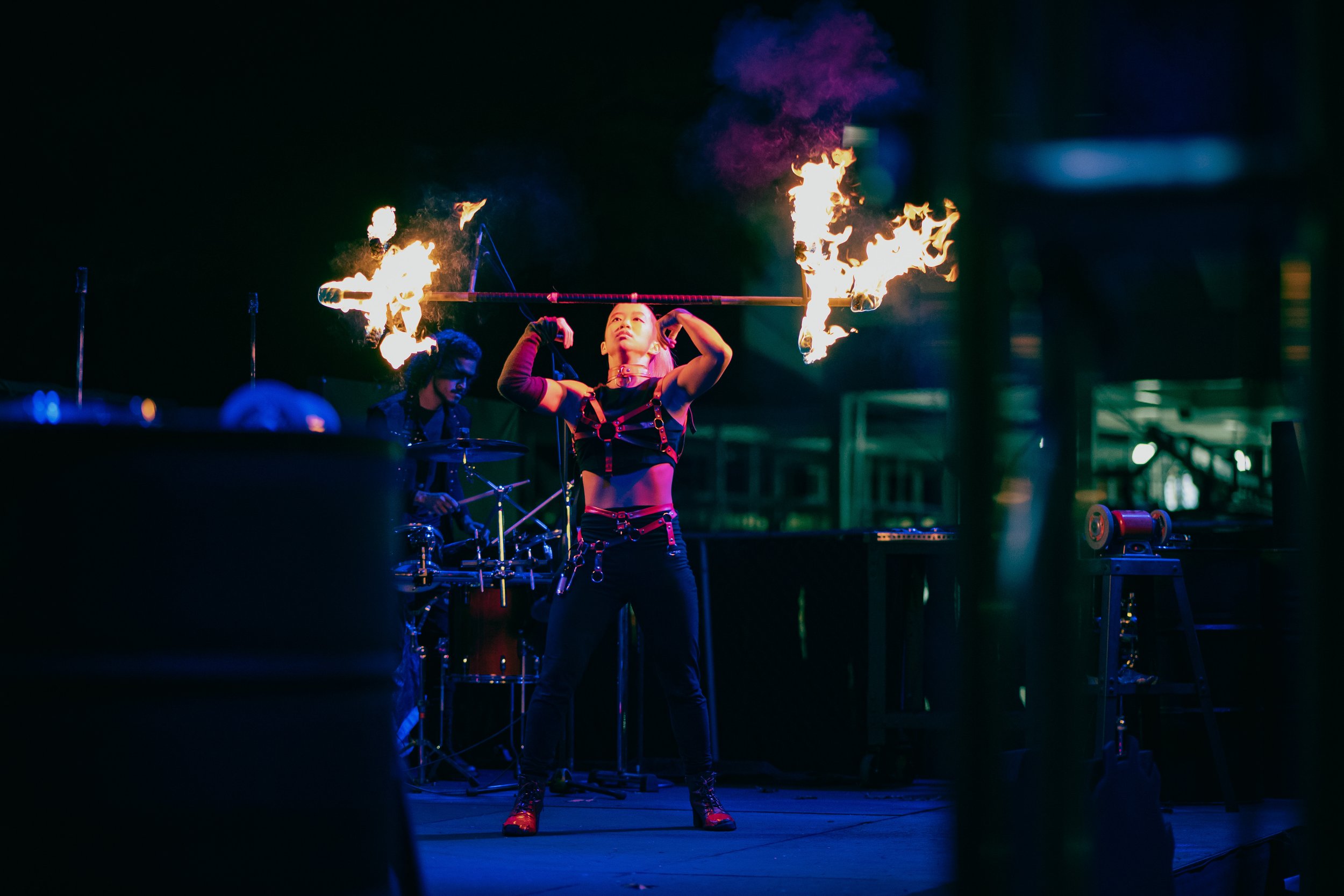 Six Flags Great Adventure - Blade Drummers 2023 show. I was asked to do fire breathing, fire eating, and fire prop manipulation for a duration of a two-month contract. The show duration was 20 minutes and I worked 12 shows a weekend for this show run