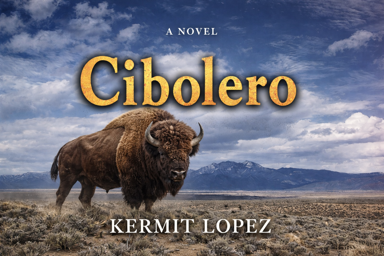 Buffalo in a Southwestern desert landscape on the cover of Cibolero.