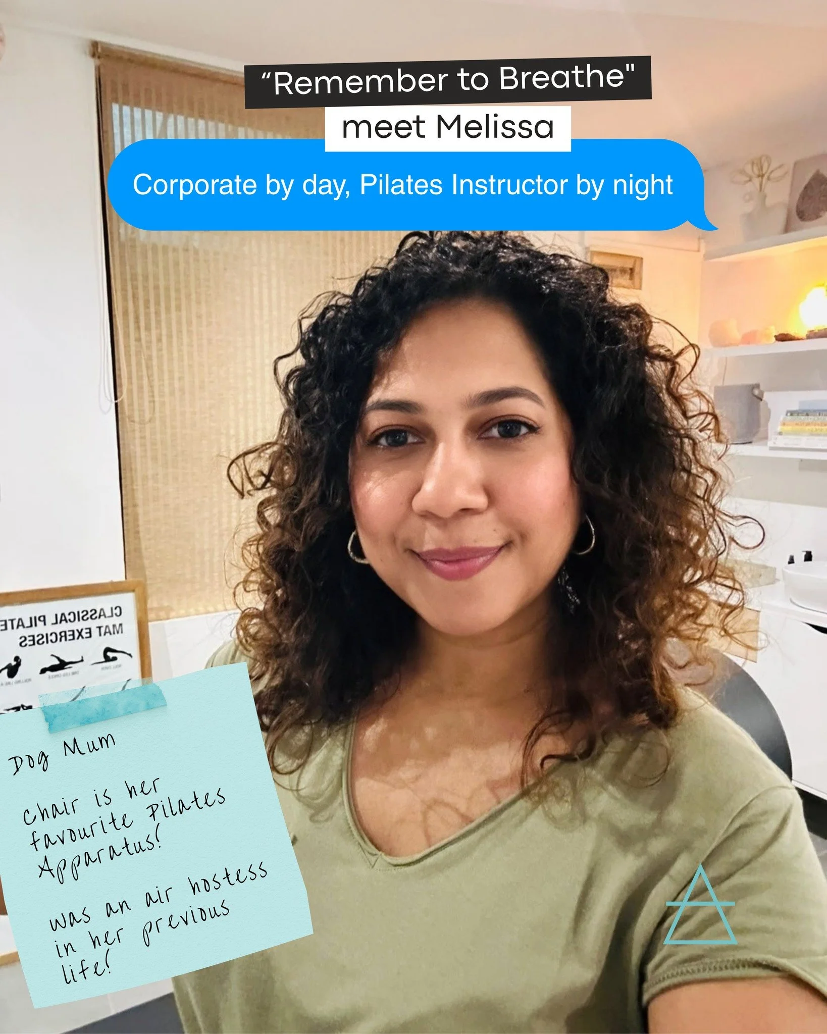 Meet Melissa 🩵

Corporate by day, Pilates instructor by night!  Although Pilates has been part of Melissa&rsquo;s story for quite some time now.

Before corporate life, she was an air hostess ✈️, and these days she&rsquo;s also a dog mum, Pilates lo