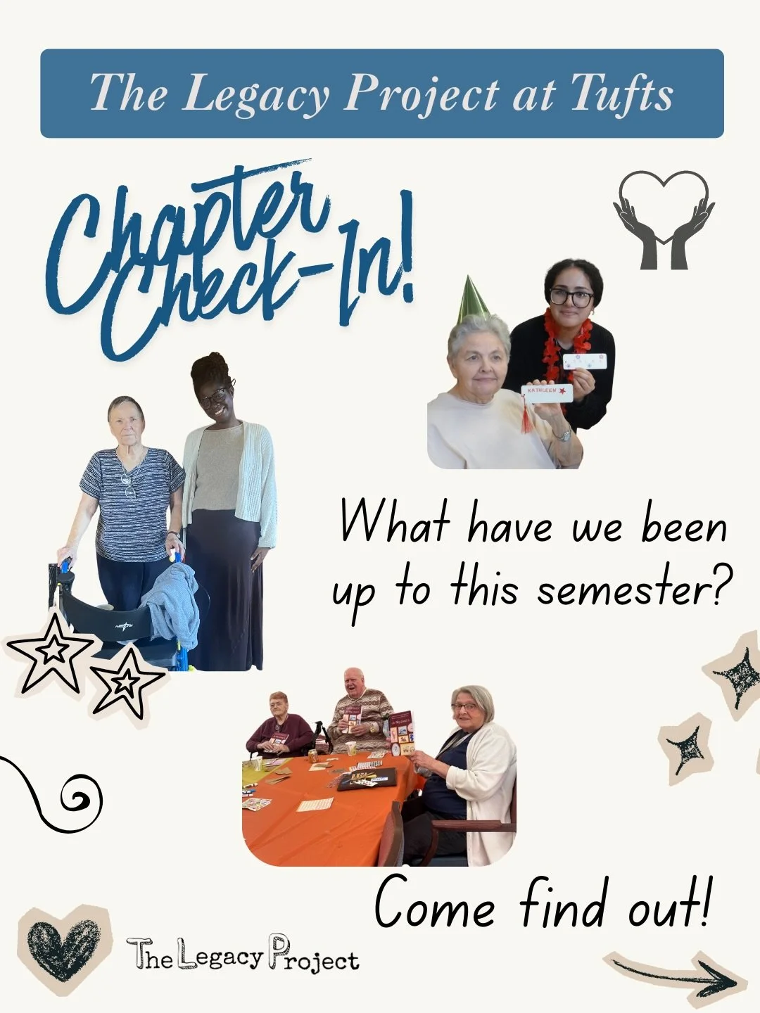 Chapter Check In Time! Read above to find out what The Legacy Project at Tufts has been up to during the Spring Semester :) Many more moments to come!

#nonprofitorganization #volunteer #intergenerational #legacy #college