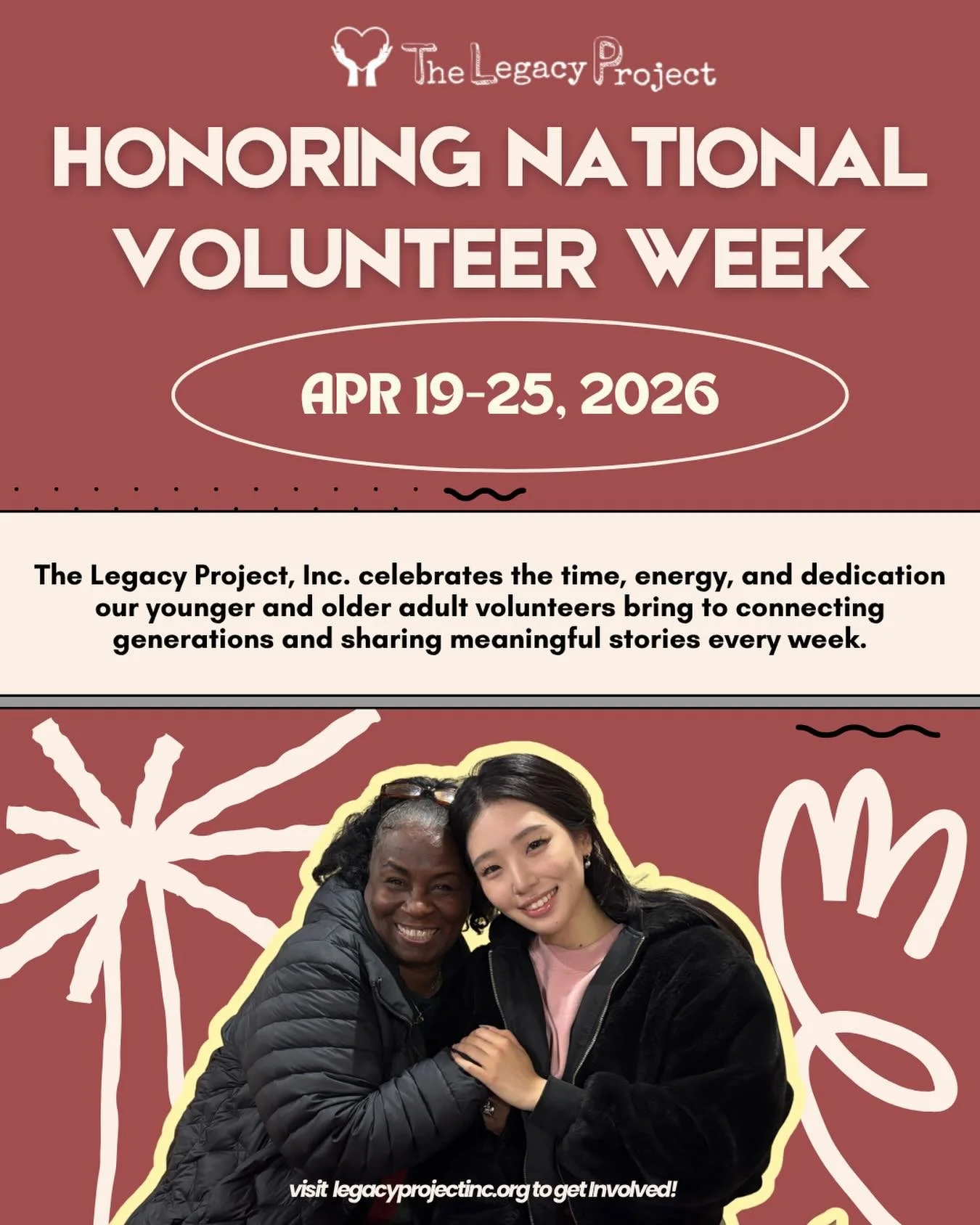 Today and everyday, we applaud all of the time, energy, and dedication our younger and older adult volunteers give to connect across generations and to share meaningful stories. Happy National Volunteer Week! 🤍