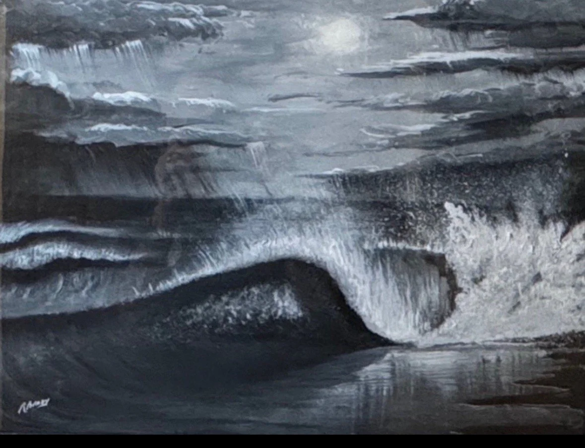 Original moonlight wave painting by California surf artist Robert Brady