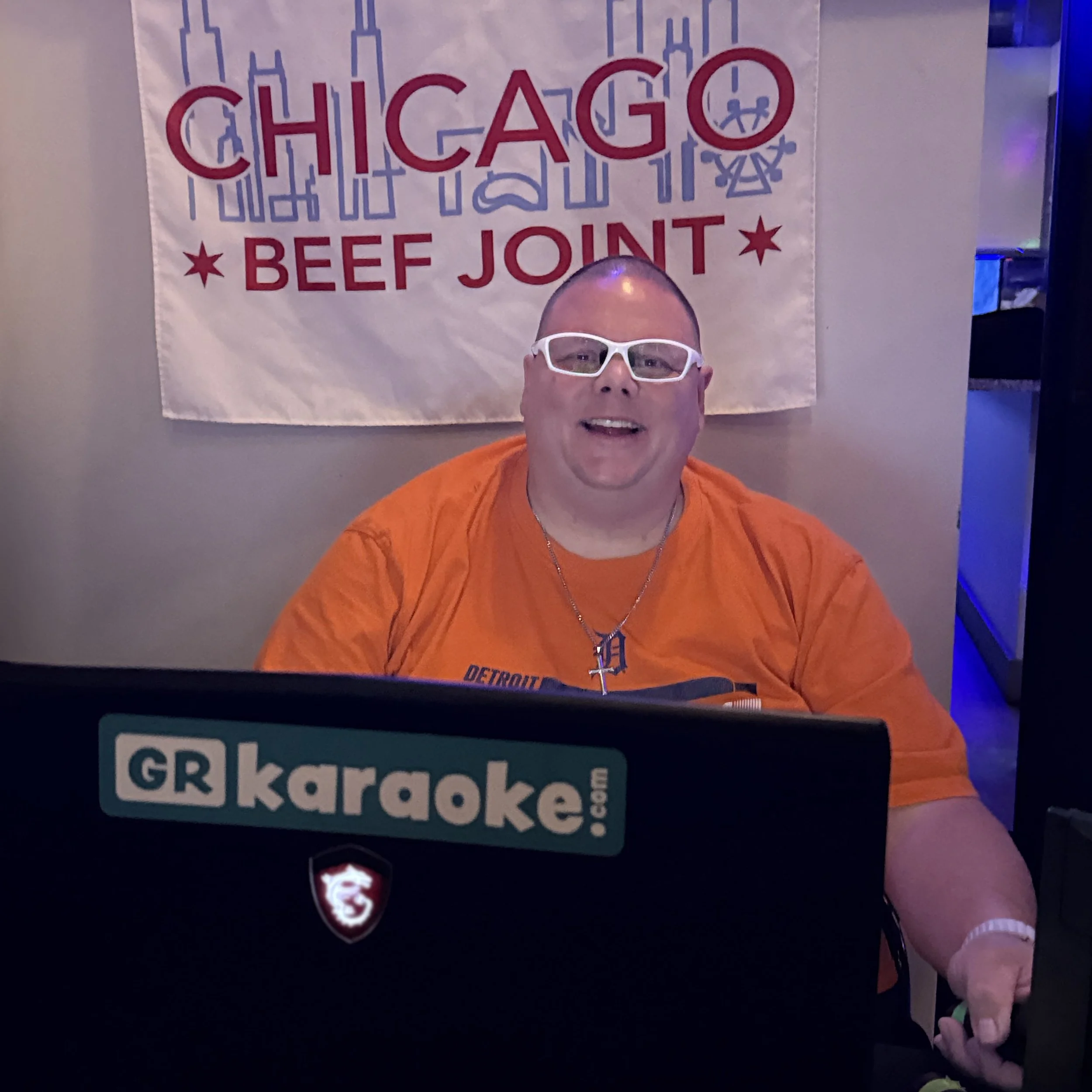 Karaoke host Mikey K. with Absolute Entertainment hosting karaoke at Chicago Beef Joint in Grand Rapids, Michigan during the GRkaraoke.com Karaoke Marathon 2026