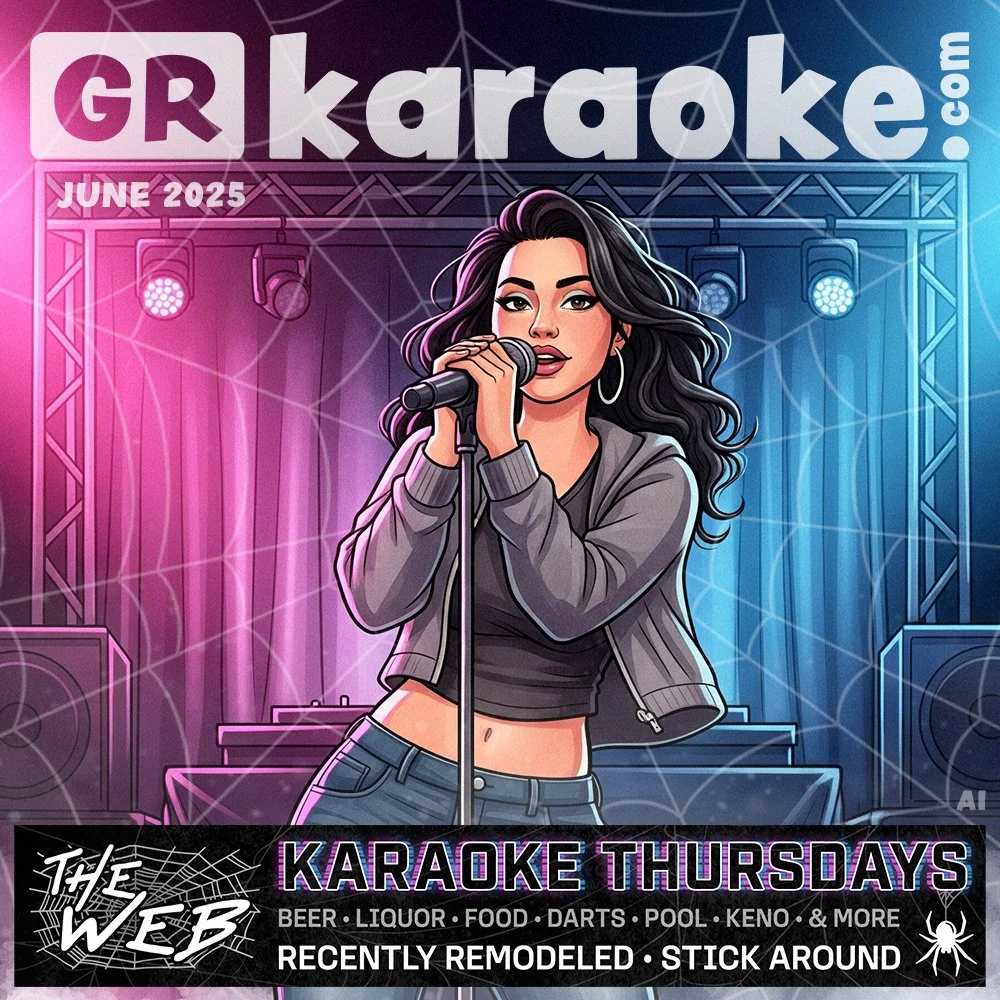 I'LL JUST SING ONE turned into three and suddenly you're tangled up in a full-blown karaoke night... again! Get stuck in a good time and find your next karaoke stage with GRkaraoke.com 🕸🎤

Thank you to our June 2025 Sponsor: The Web Bar