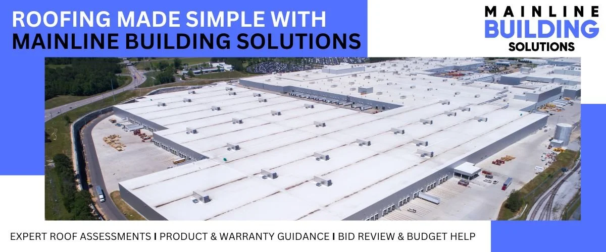 An aerial perspective of a massive logistics facility, illustrating how Mainline Building Solutions simplifies commercial roof improvements with expert assessments and warranty guidance.