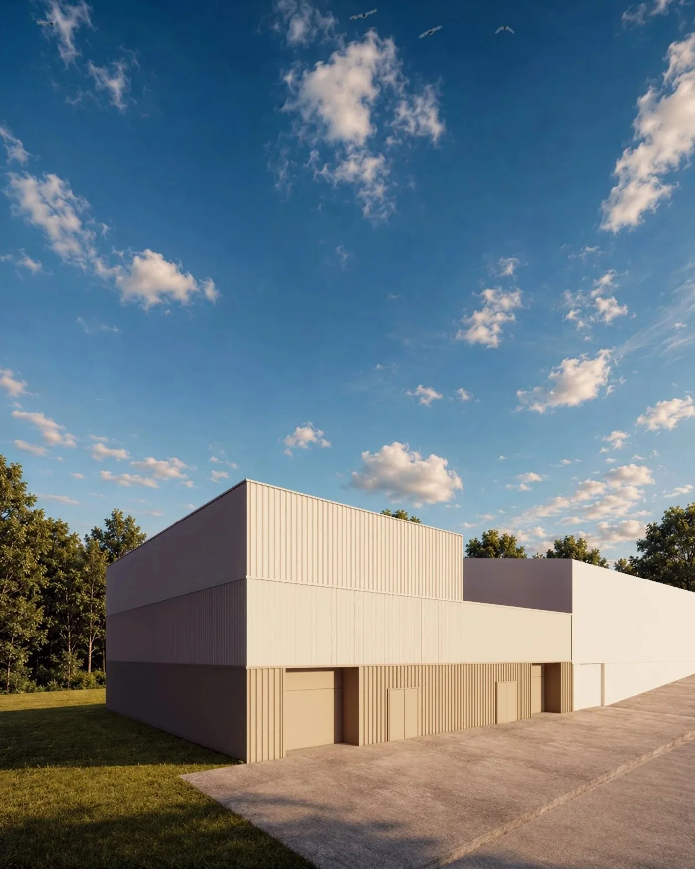 New build warehouse wrapped in a metal skin