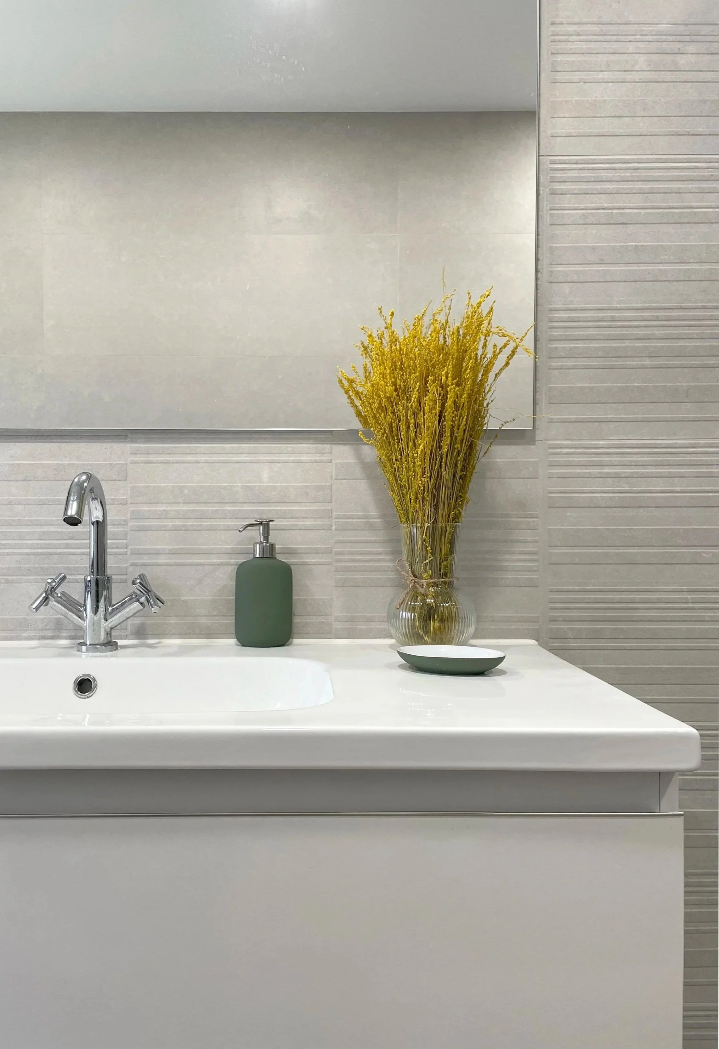 New contemporary bathroom with neutral colour tiles