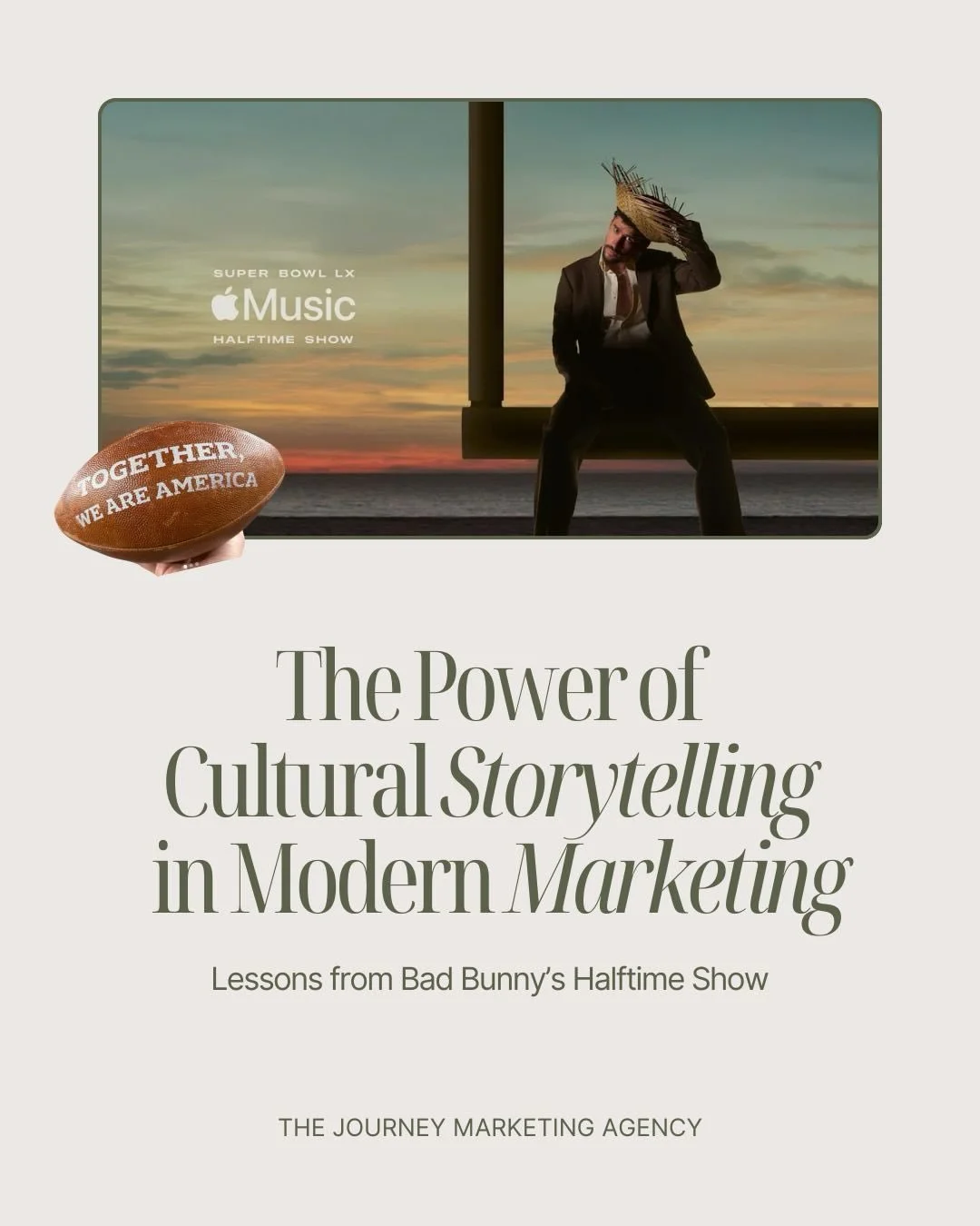 Bad Bunny&rsquo;s halftime show was more than a performance.

It was storytelling with genuine impact, and that&rsquo;s what modern marketing is missing.

When your brand is grounded in purpose, your marketing stops feeling forced and starts feeling 