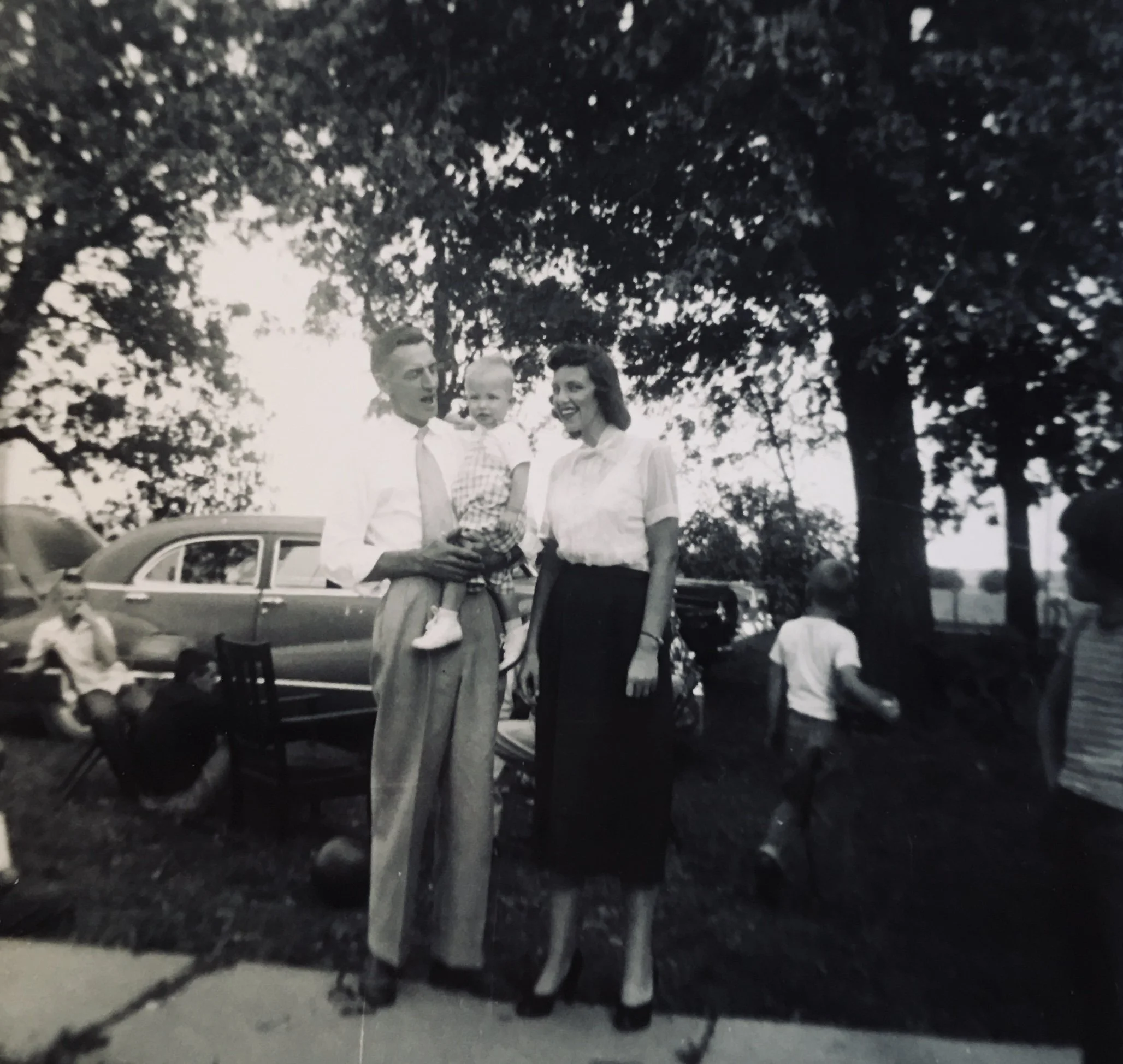 Uncle Chuck Potocki and Aunt Peg with son Myron. They lived in Chicago. I remember Uncle Chuck hated the taste of Kewanee water so when visiting, he would bring his own ice cubes for cocktails!