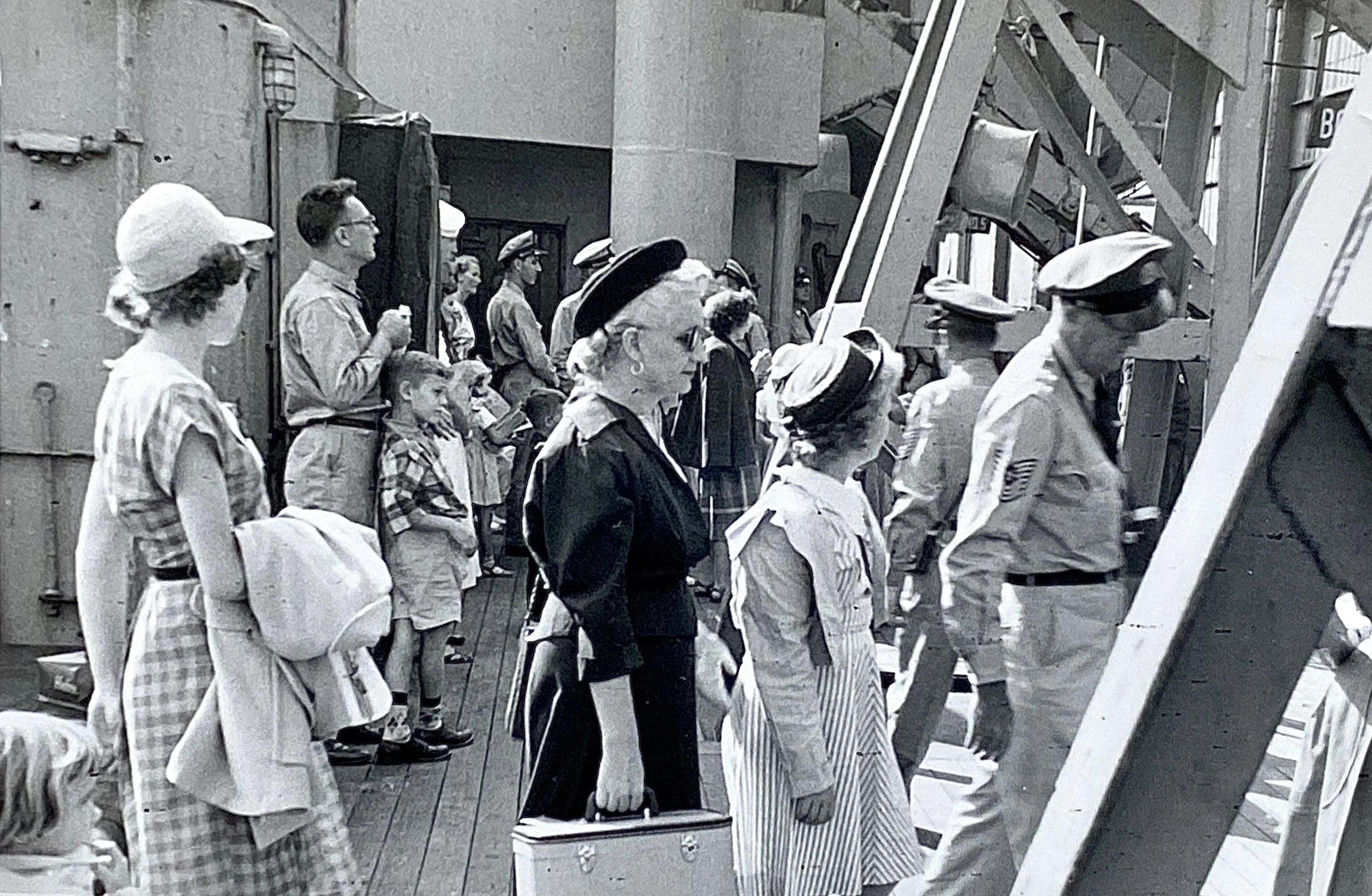 Peggy Kirley with Patty on repositioning cruise from Guantanamo Bay Cuba to New York. Ship was USNS Henry Gibbins.