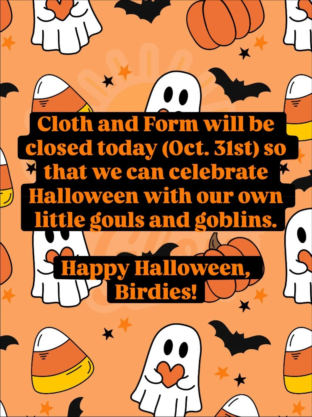 Happy Halloween to all! C&amp;F will be closed today, Friday Oct. 31st. We will reopen tomorrow with normal business hours. 🎃🧙&zwj;♀️