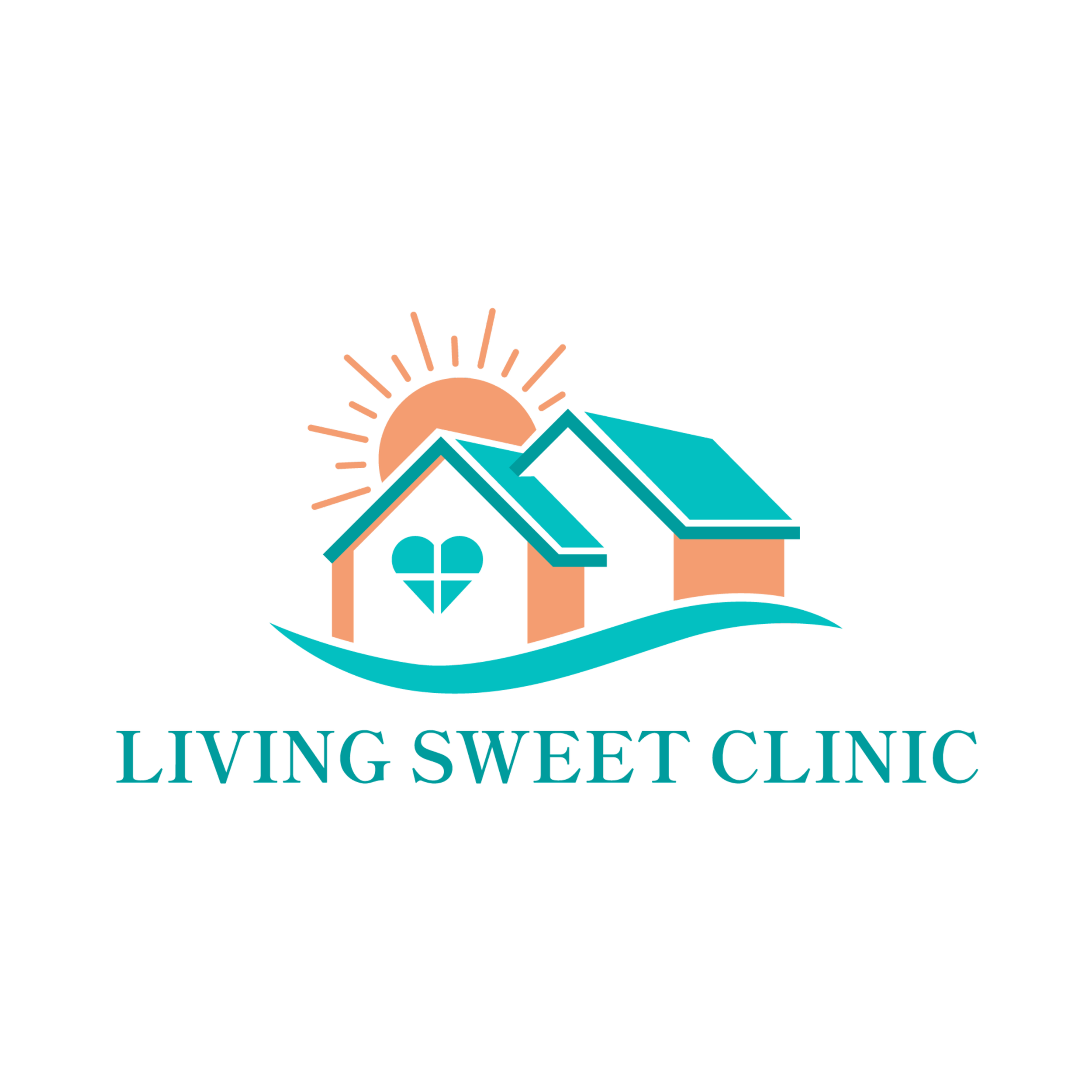 Logo for Living Sweet Clinic with a house, a heart window, a sunrise, and the clinic name.