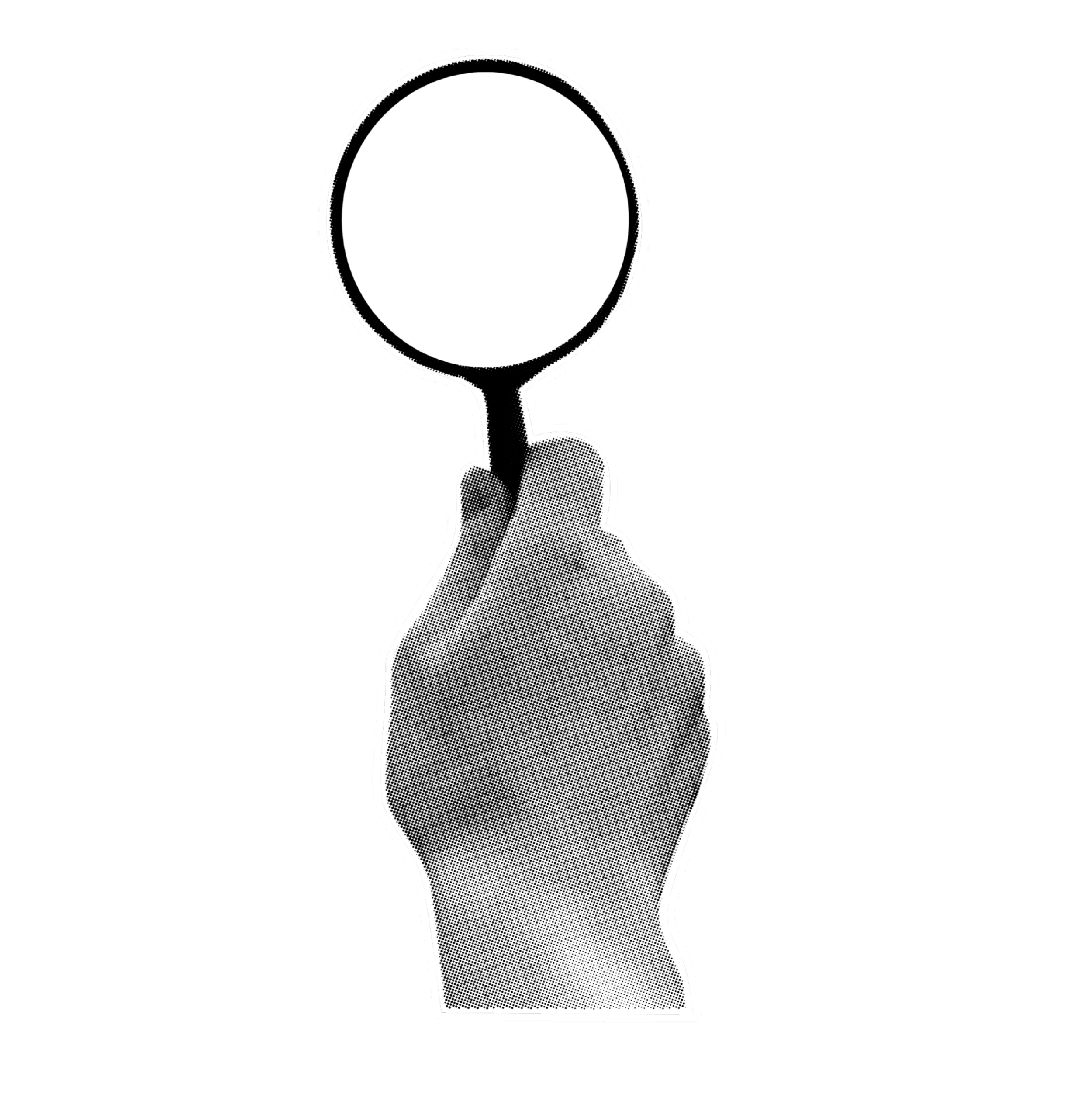 A hand holding a round mirror against a dark background.