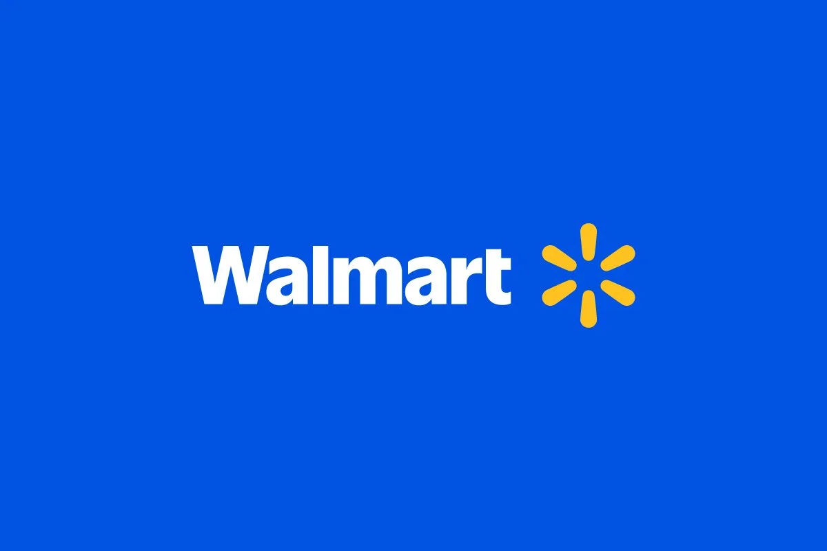 Walmart logo on a blue background with the yellow asterisk symbol next to the word 'Walmart' in white text.