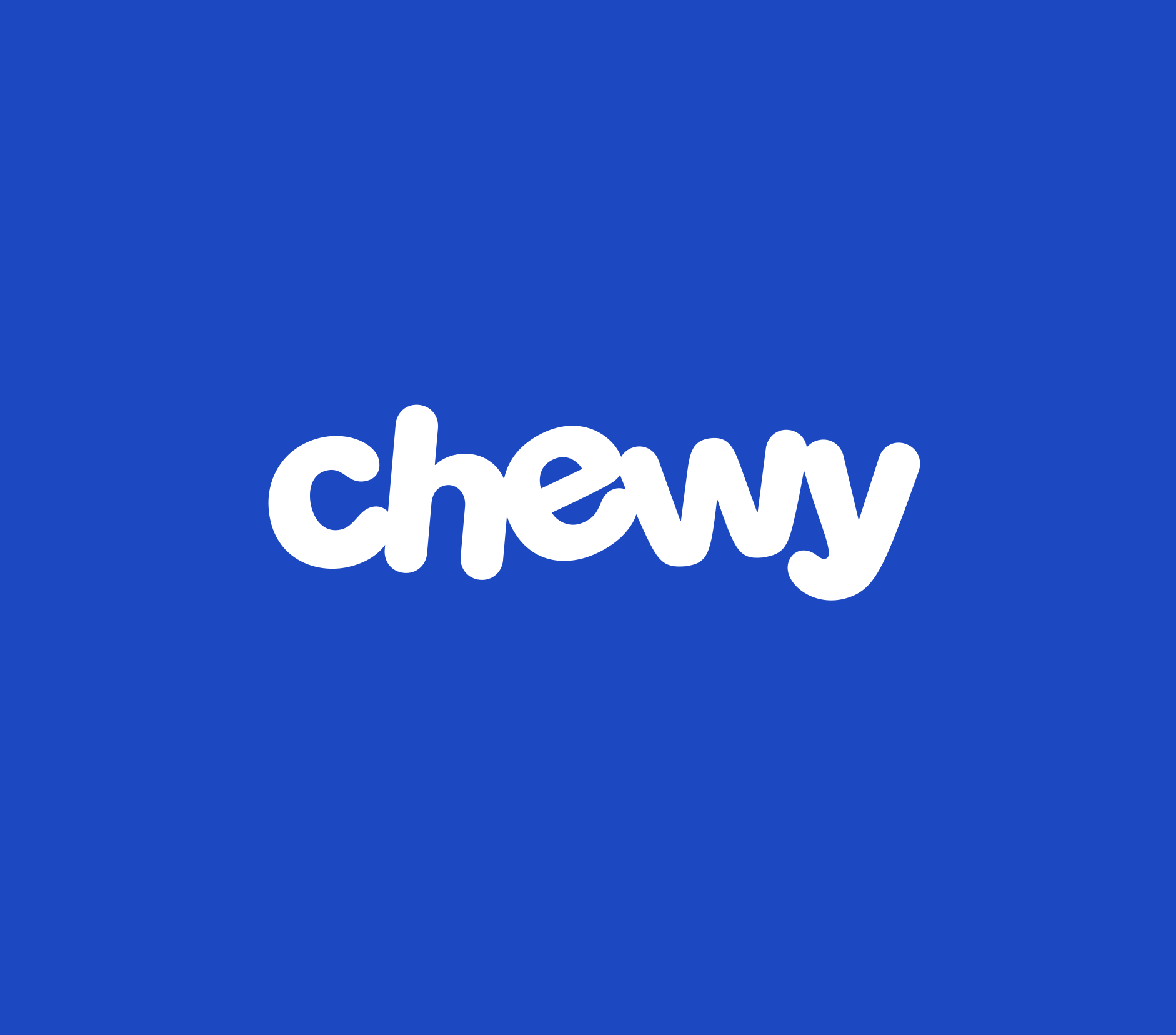 Blue background with the white text 'chewy' in lowercase letters.