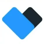 Blue and black geometric shapes overlapping in a minimalist design.