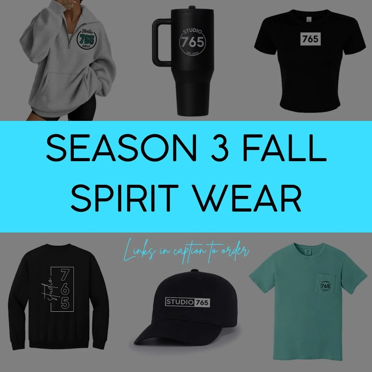 Our spirit wear shops are open for one more week! The links to both stores are below! Order now✨🩵 

Classic Spirit Wear : https://customtees.itemorder.com/shop/ 

Specialty Embroidery: https://whitebirchtumblers.square.site/shop/studio-765-dance/ZEV