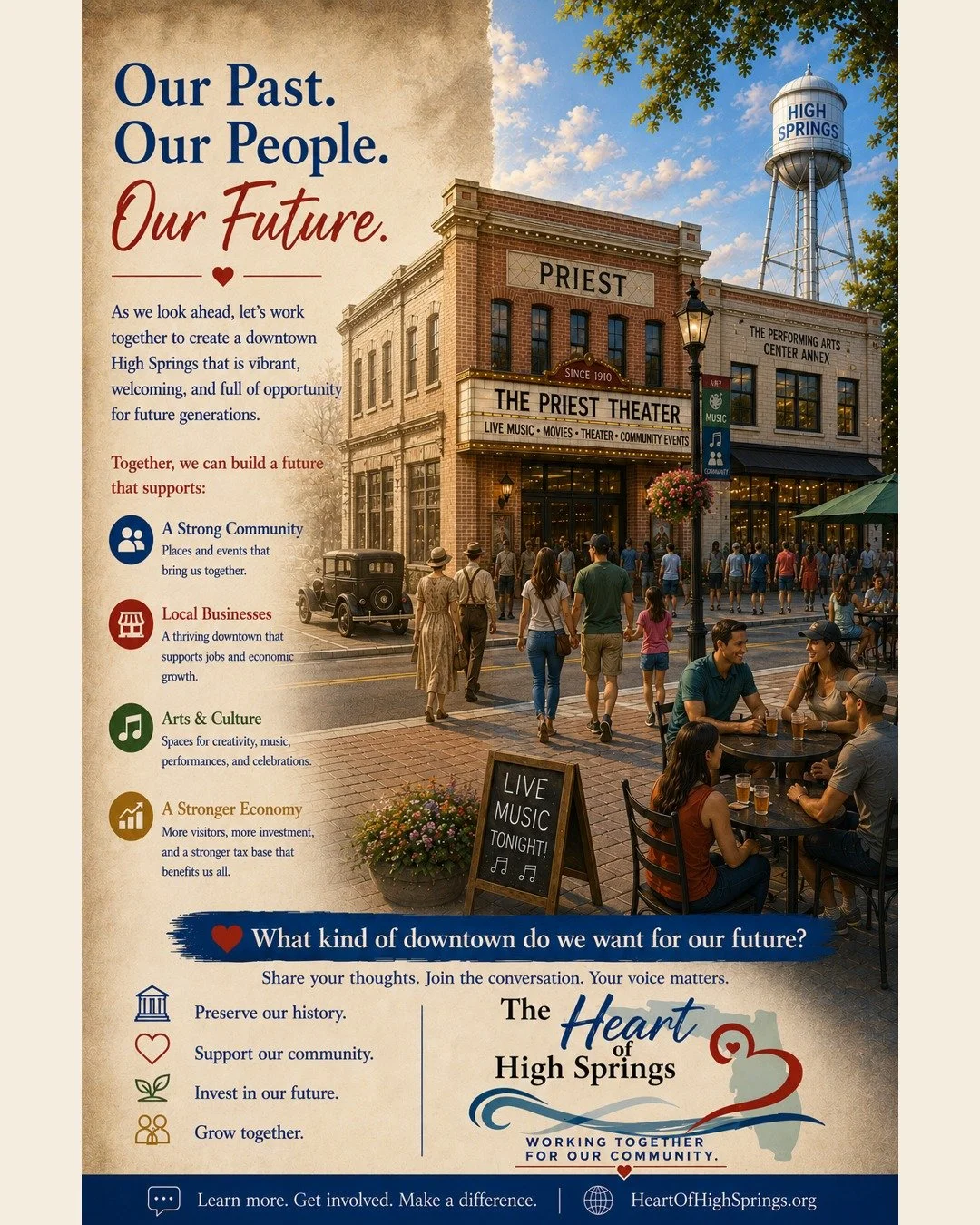 High Springs has a rich past &mdash; and a future worth investing in.

As conversations continue about downtown, we believe this is a moment to preserve what makes our town special while creating new energy for generations to come.

Local businesses.