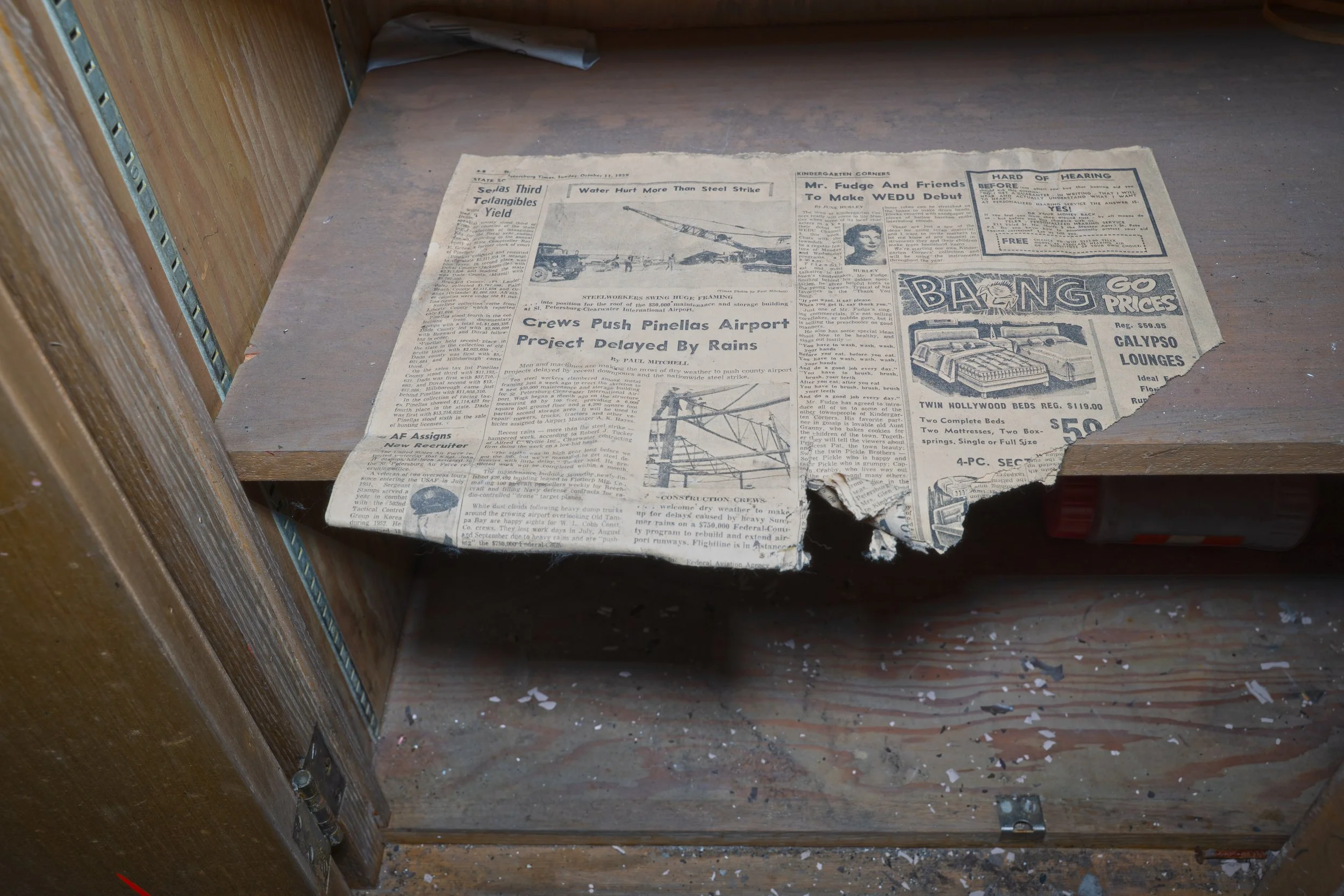 A newspaper from 1959 in one of the classrooms