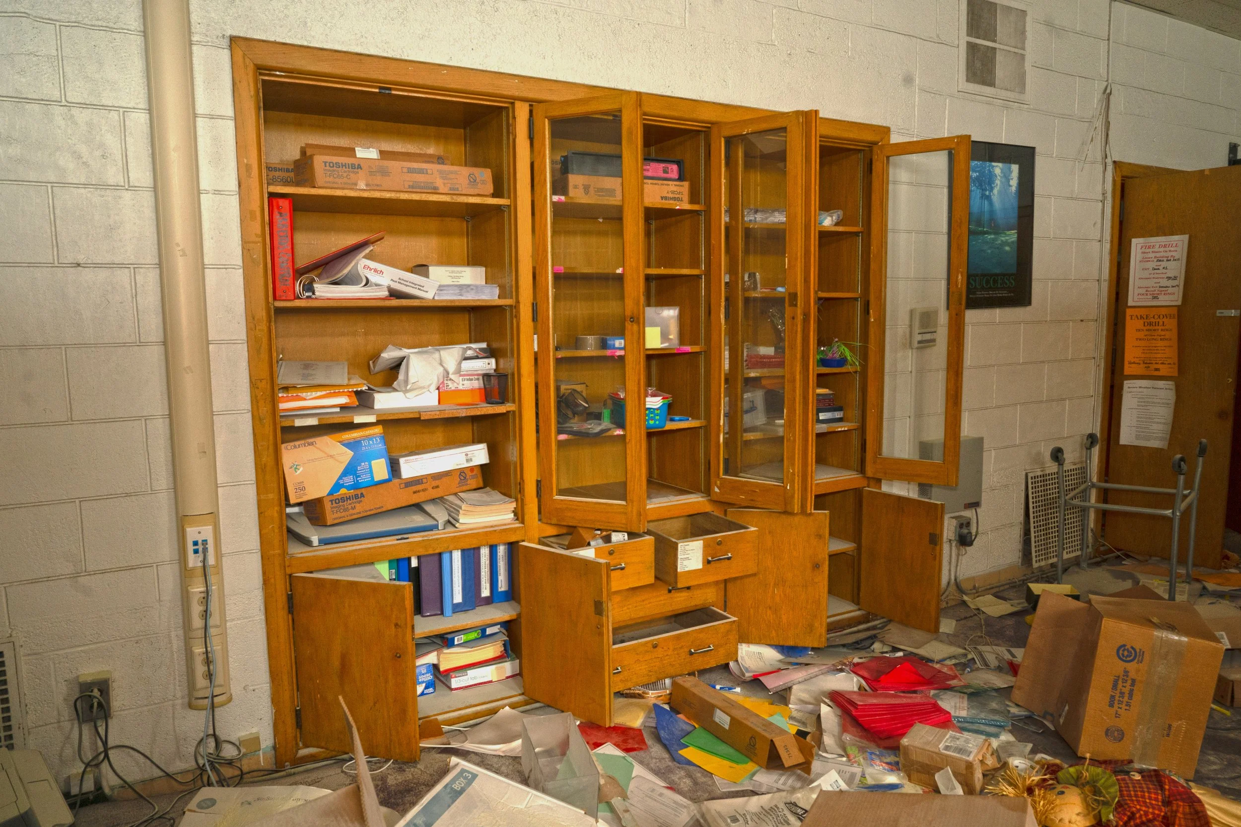 shelves in a 1st floor classroom