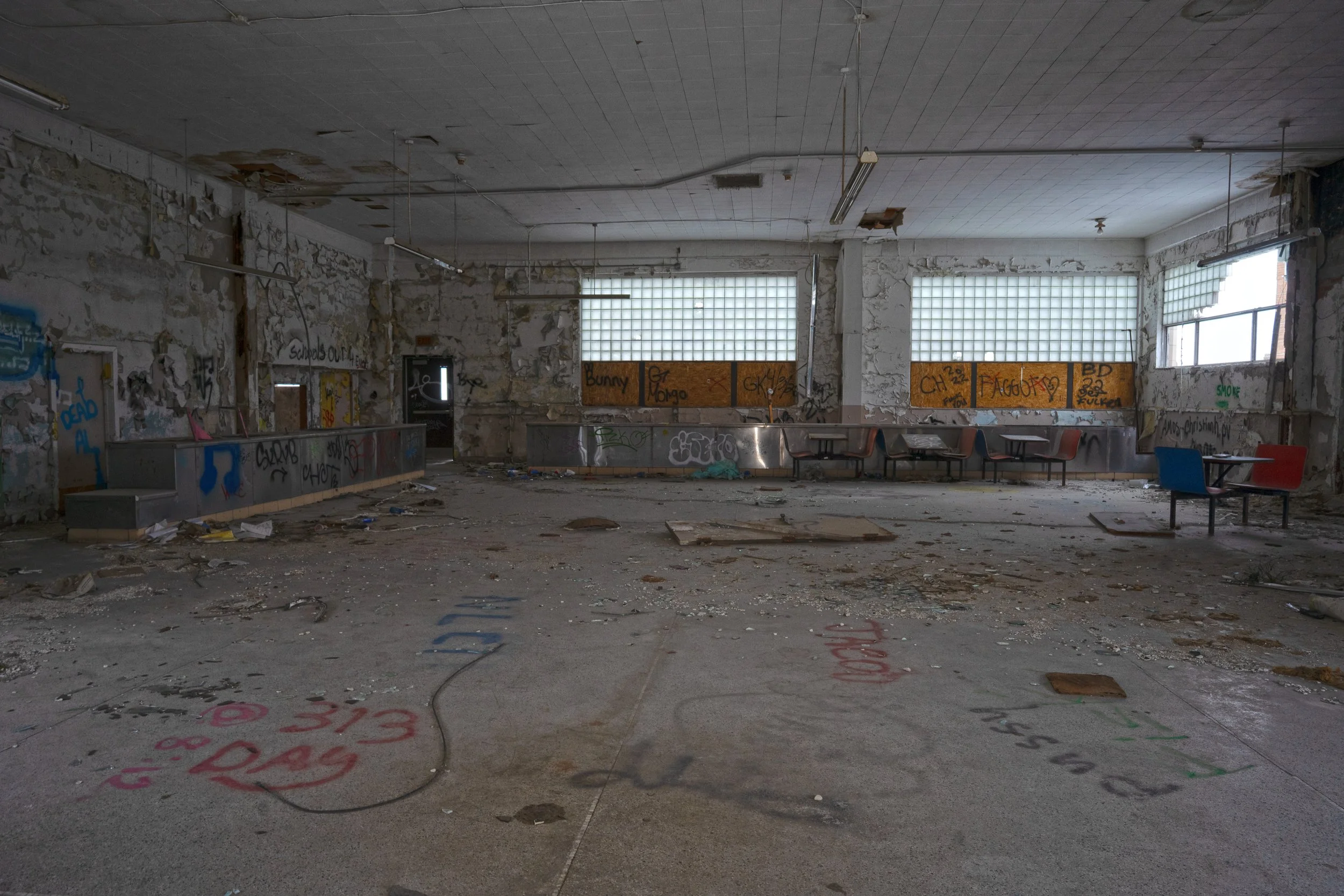 Cafeteria space on a small section of the 3rd floor accessible from a staircase 