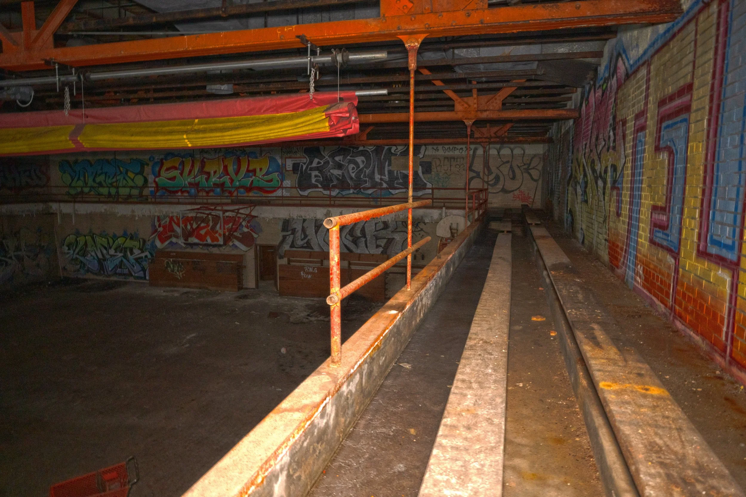 Gymnasium shot 7 bleachers on the 2nd floor viewing space