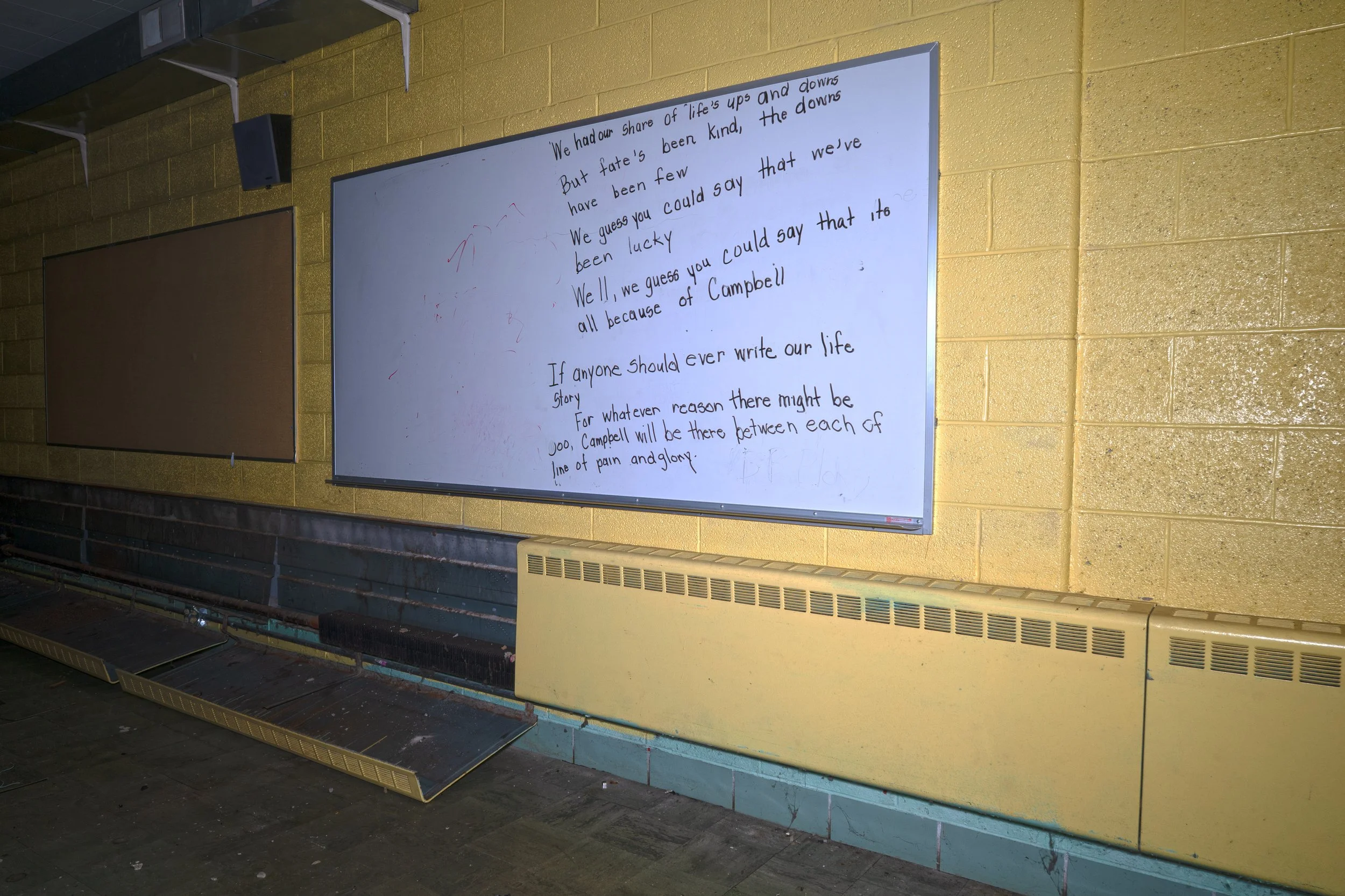 1st floor classroom with a message still intact