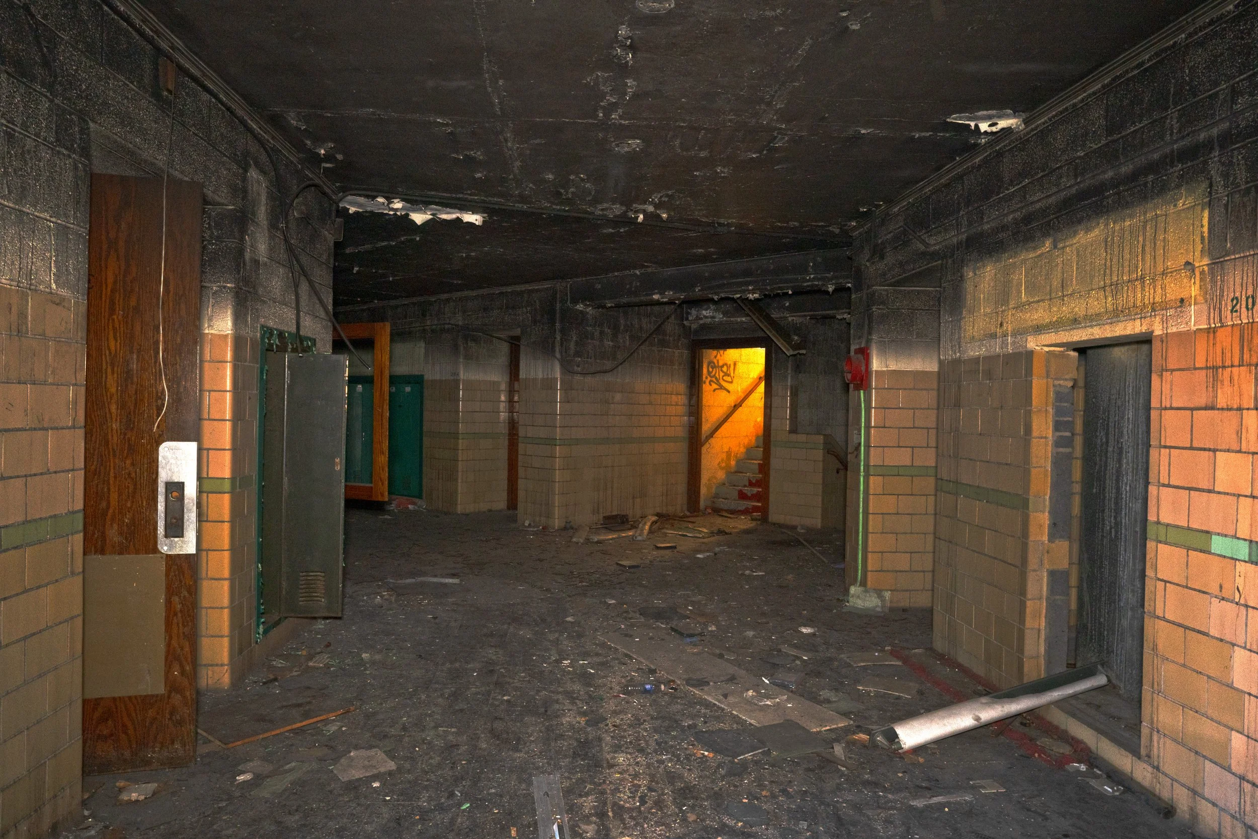 A  full sized utility room sits above the second floor providing storage and easy maintenance work to classrooms one of 3 entrances on the 2nd floor is located where the glowing doorway is in the shot as the sun goes down    