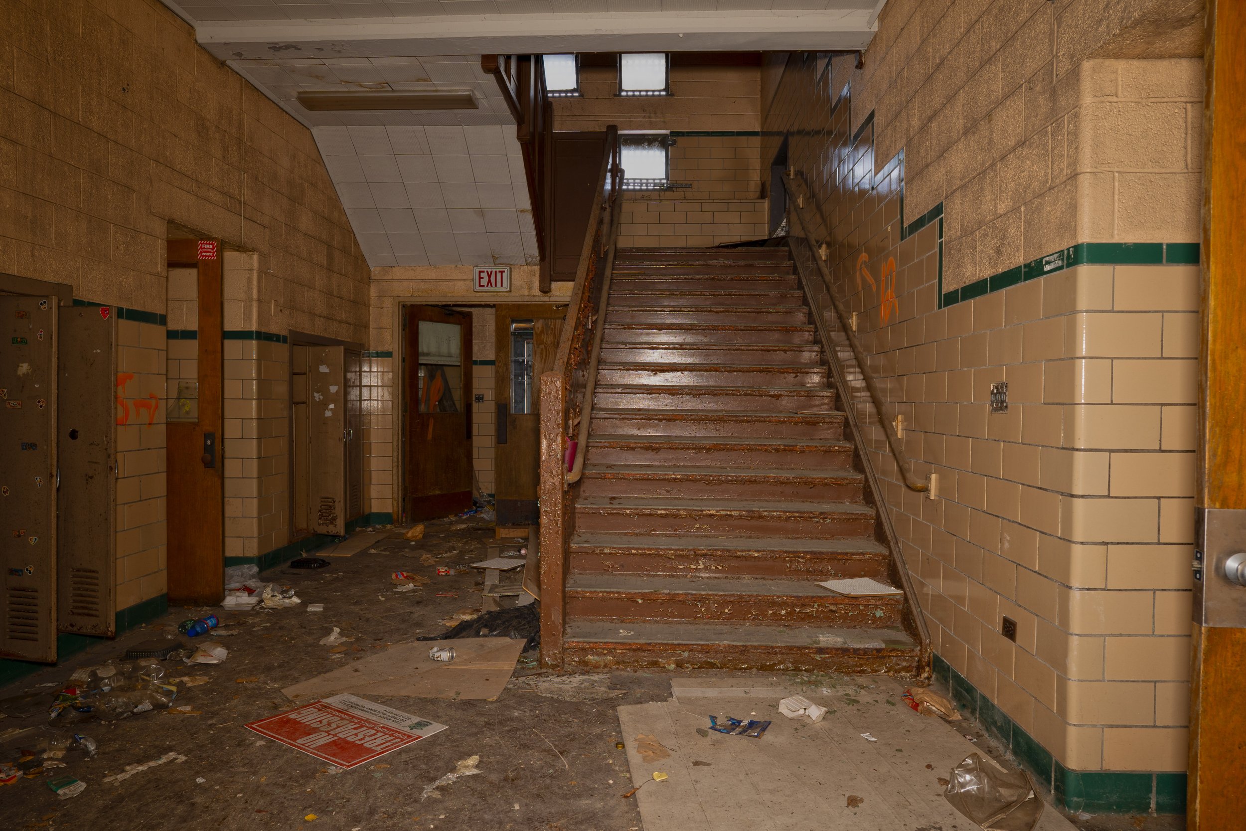 one of two staircases in Healy this is the southern staircase located next to the kindergarten room 