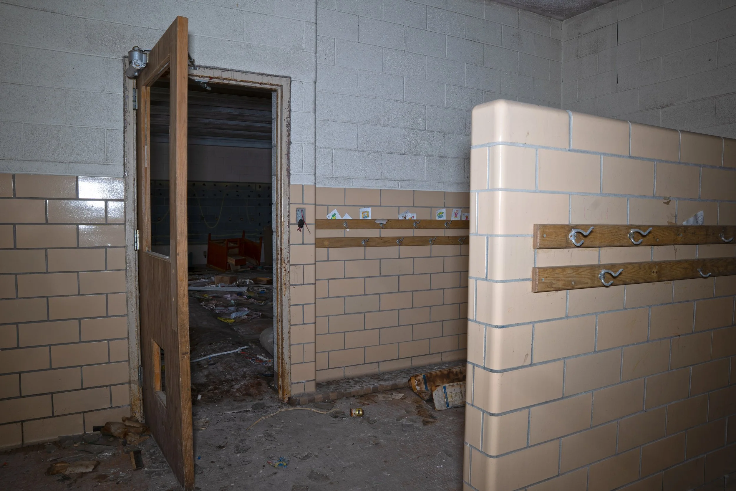 Coat room next to kindergarten room shot 2