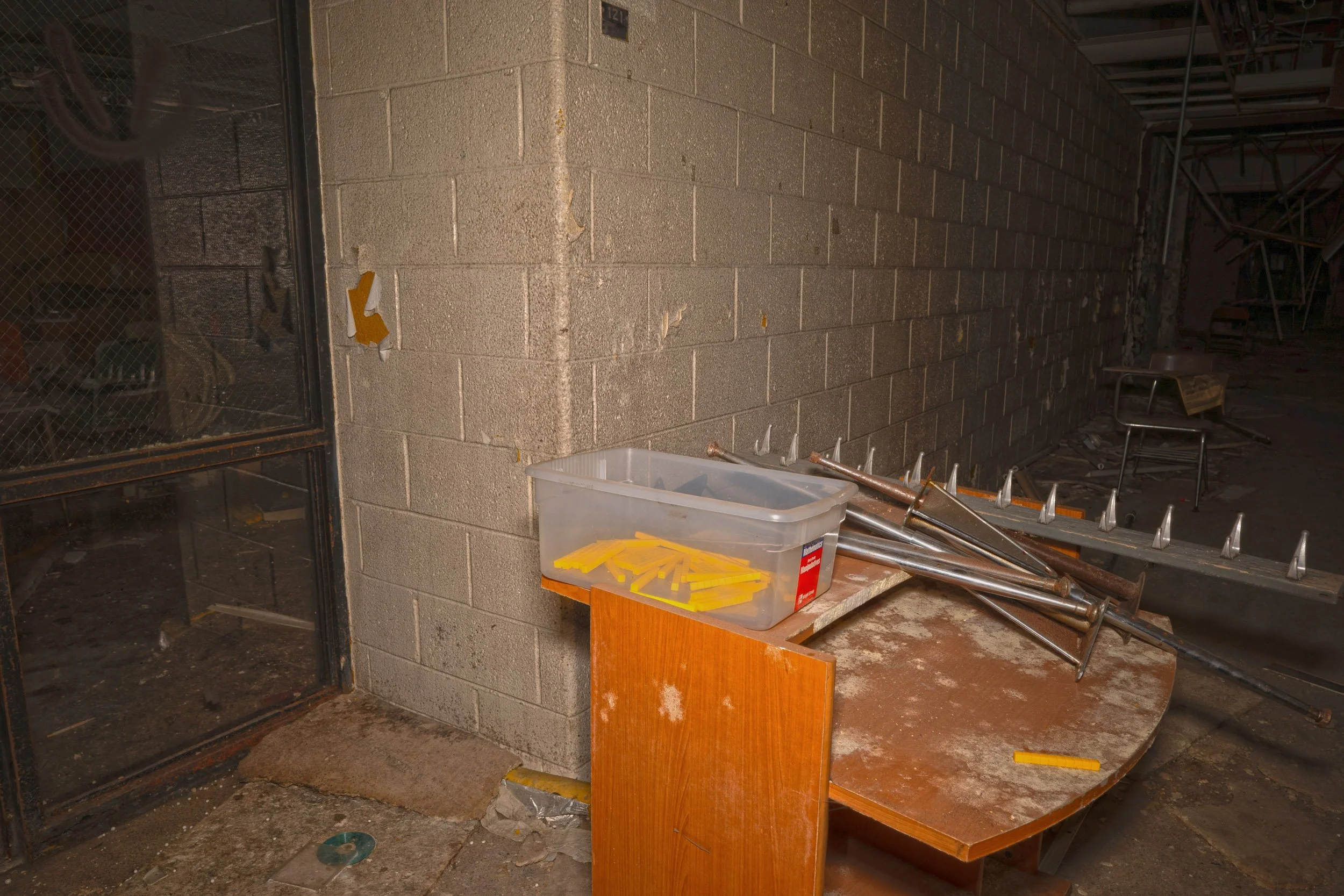 count blocks on a desk outside a classroom