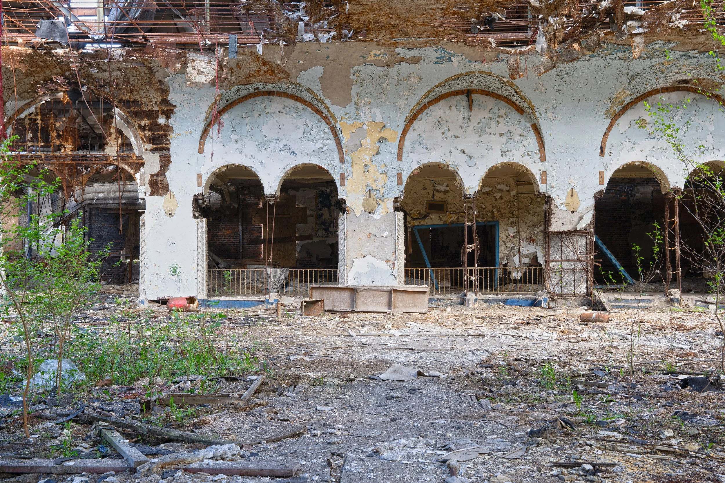The arches of the Grande Ballroom host a mix of Spanish and Mediterranean Revival elements 