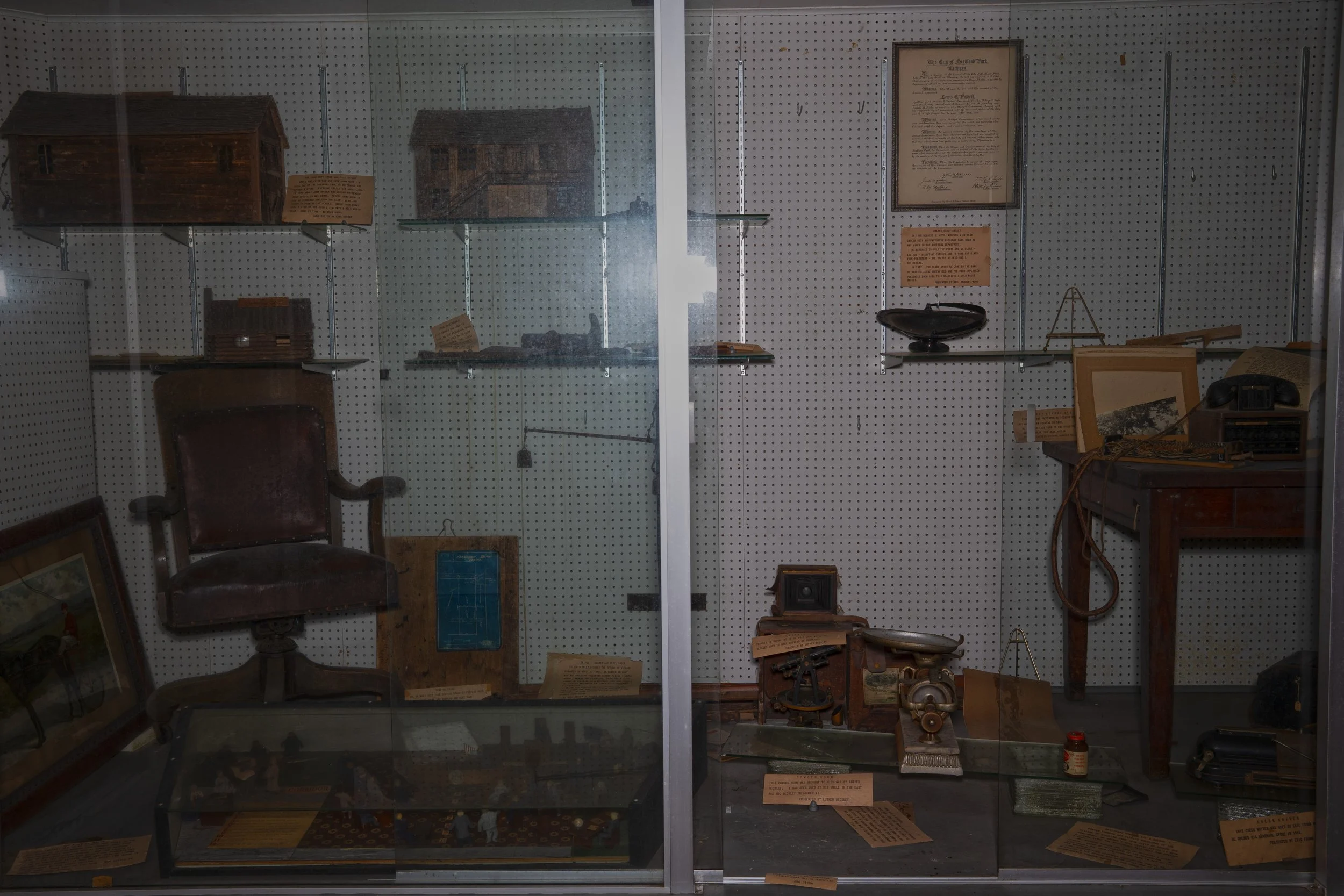 Highland Park Historical Museum shot 12 (Artifacts behind glass case)