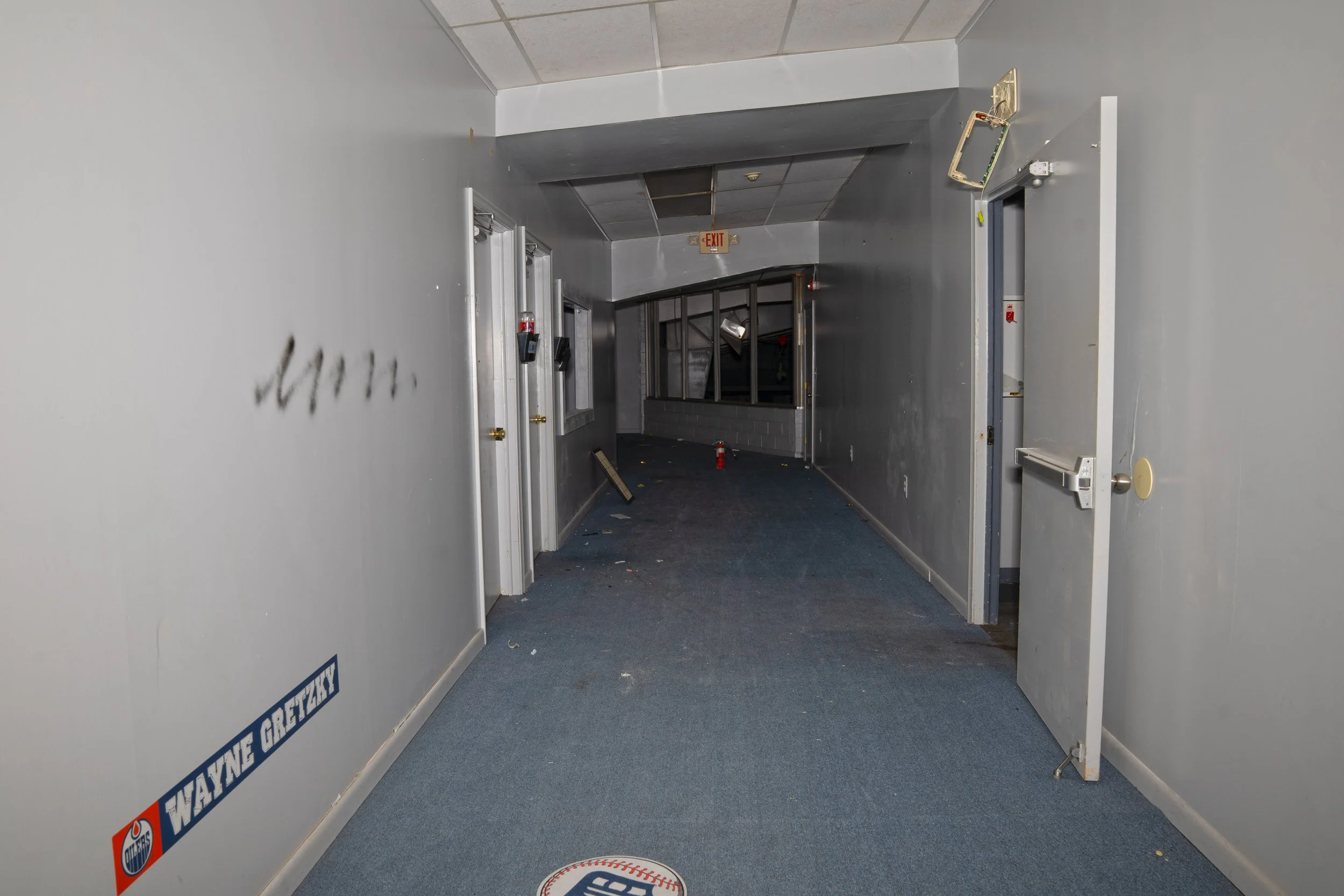 2nd floor hallway linking upper viewing sections of the sandy court and ice rink together 