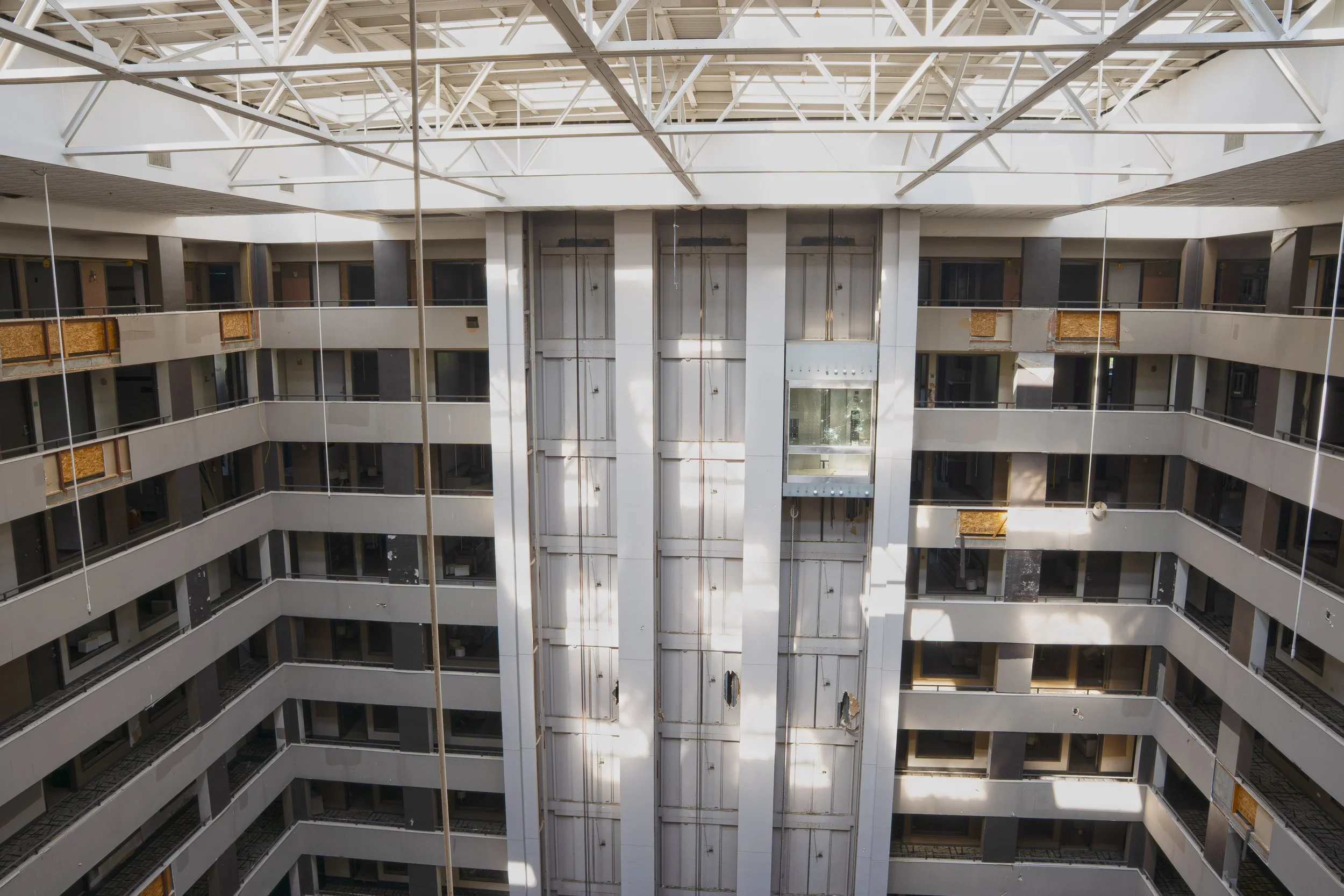 9th floor atrium looking at elevator bank