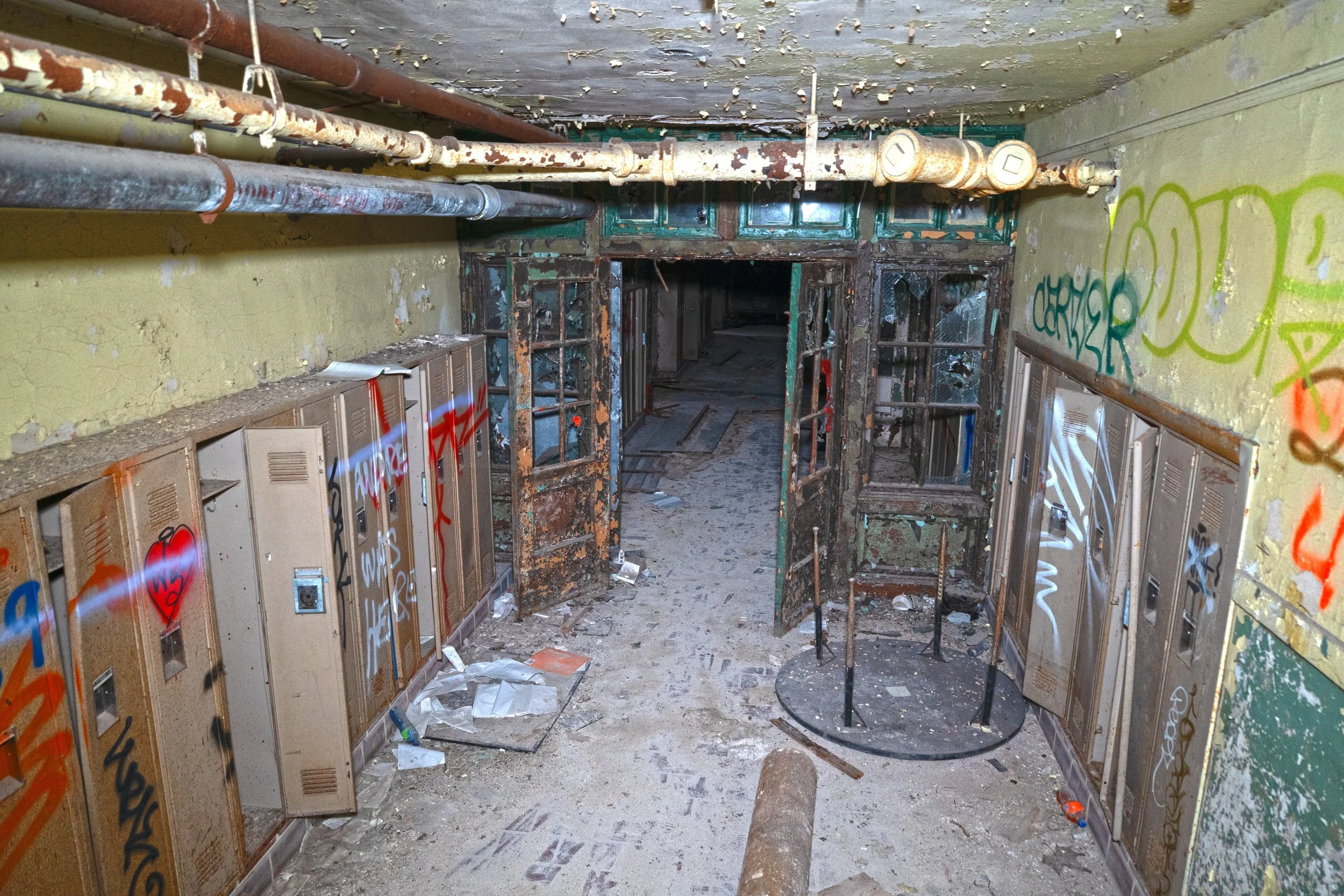 Basement doorway nearby to the gym