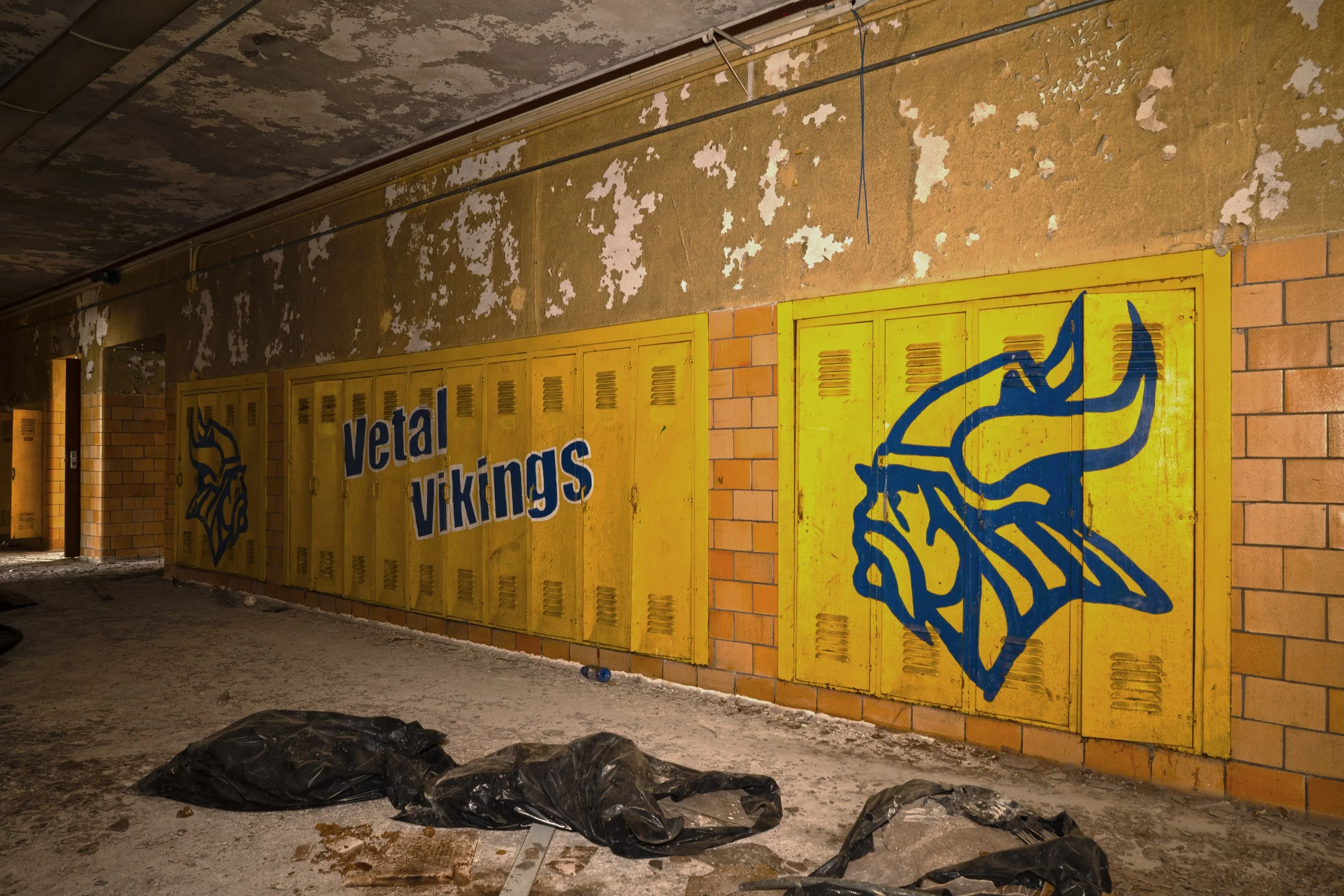 Vetal Vikings Murals on lockers outside the gymnasium  