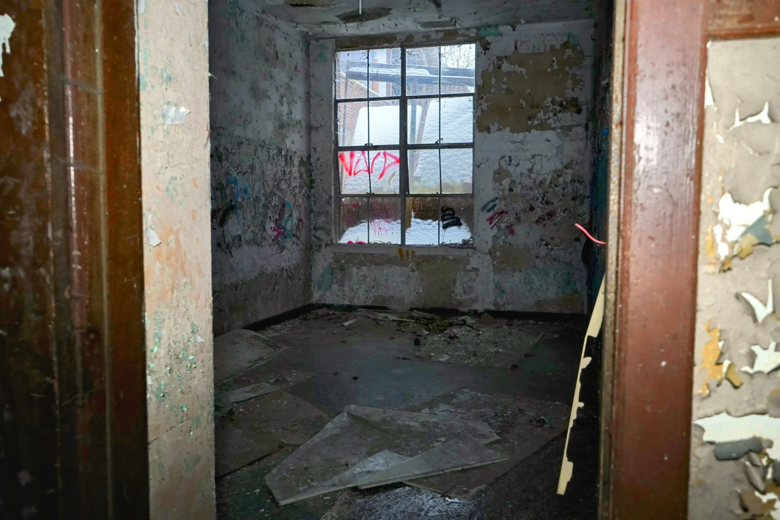 On the day we visited a snowstorm was in effect seen out the window 