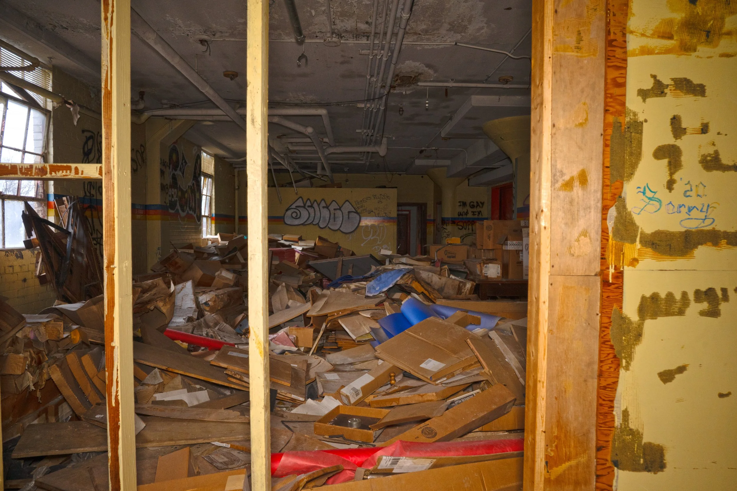 A room piled with old files