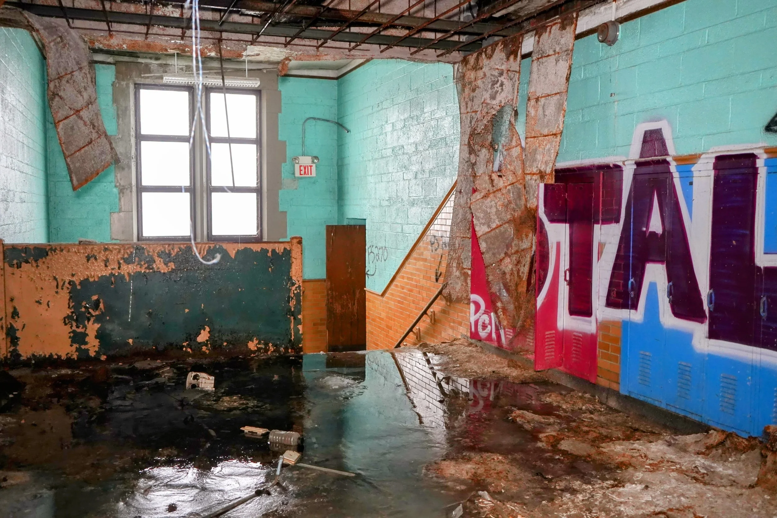 This ceiling section nearby to a staircase has nearby all collapsed 