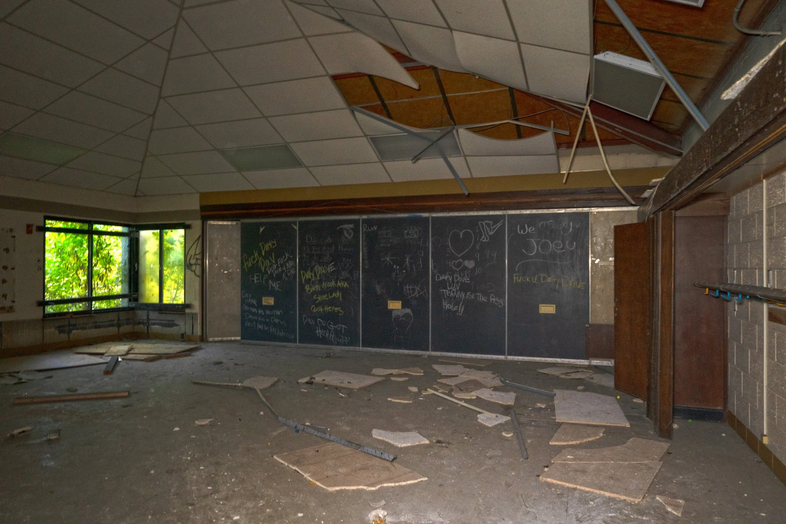 This classroom has a fold-able wall in the back