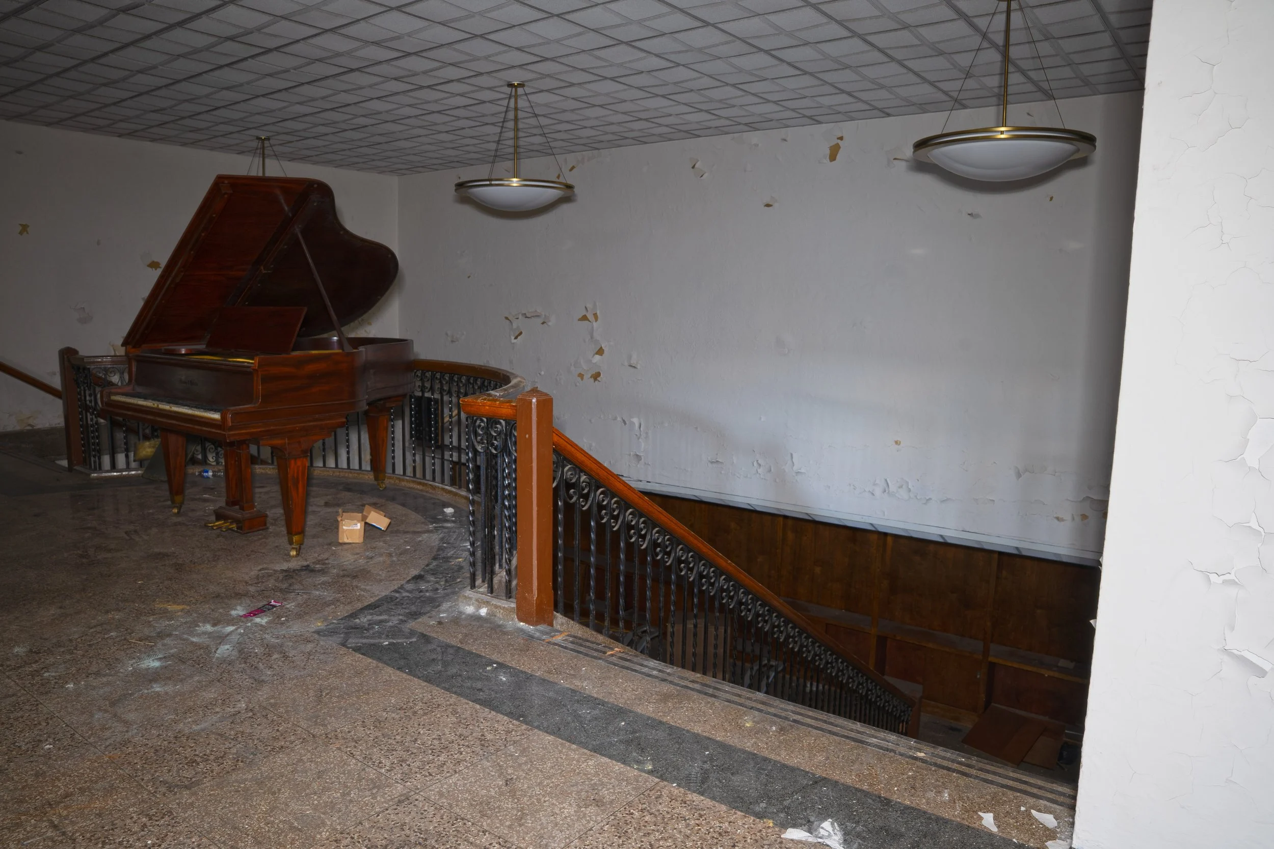Floor directly above library (Note the piano still intact)