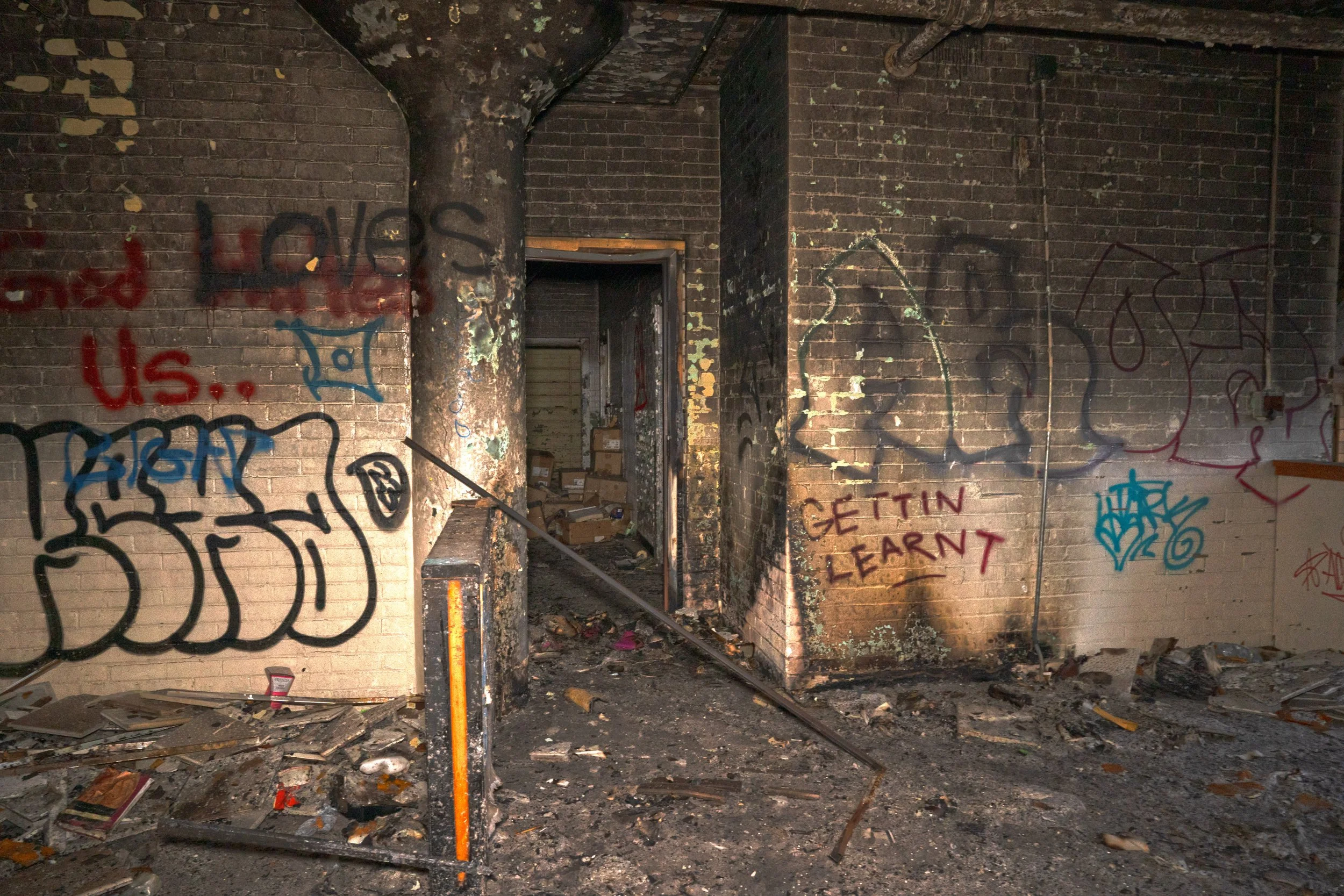 A section has been hit by fire though the brick construction has suppressed the fire to only one room