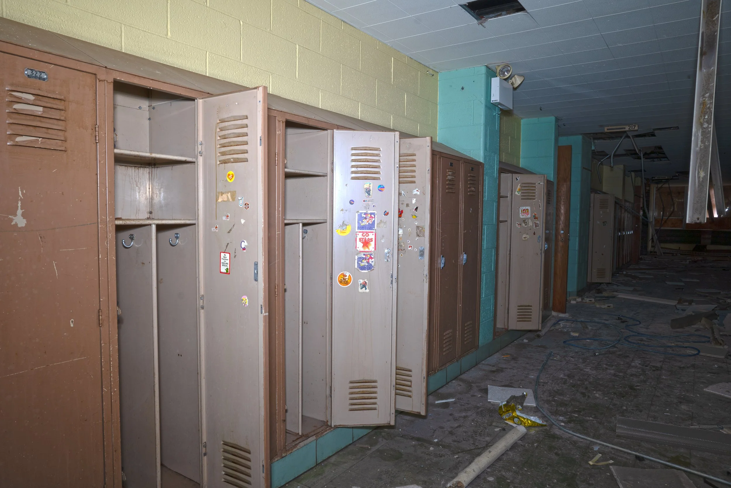 Double stacked 2nd floor classroom and kindergarten corridor shot 2 (Lockers with stickers still intact)