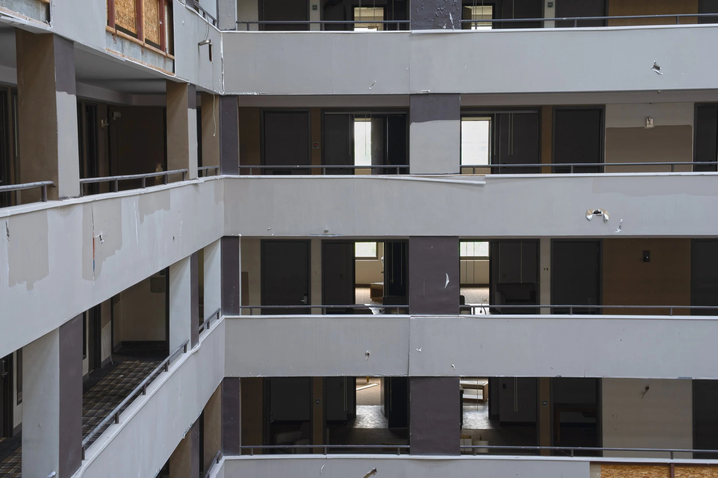 With the stripping of most windows and doors from rooms. Contractors crews in charge of the renovation have allowed the rooms to line up perfectly 
