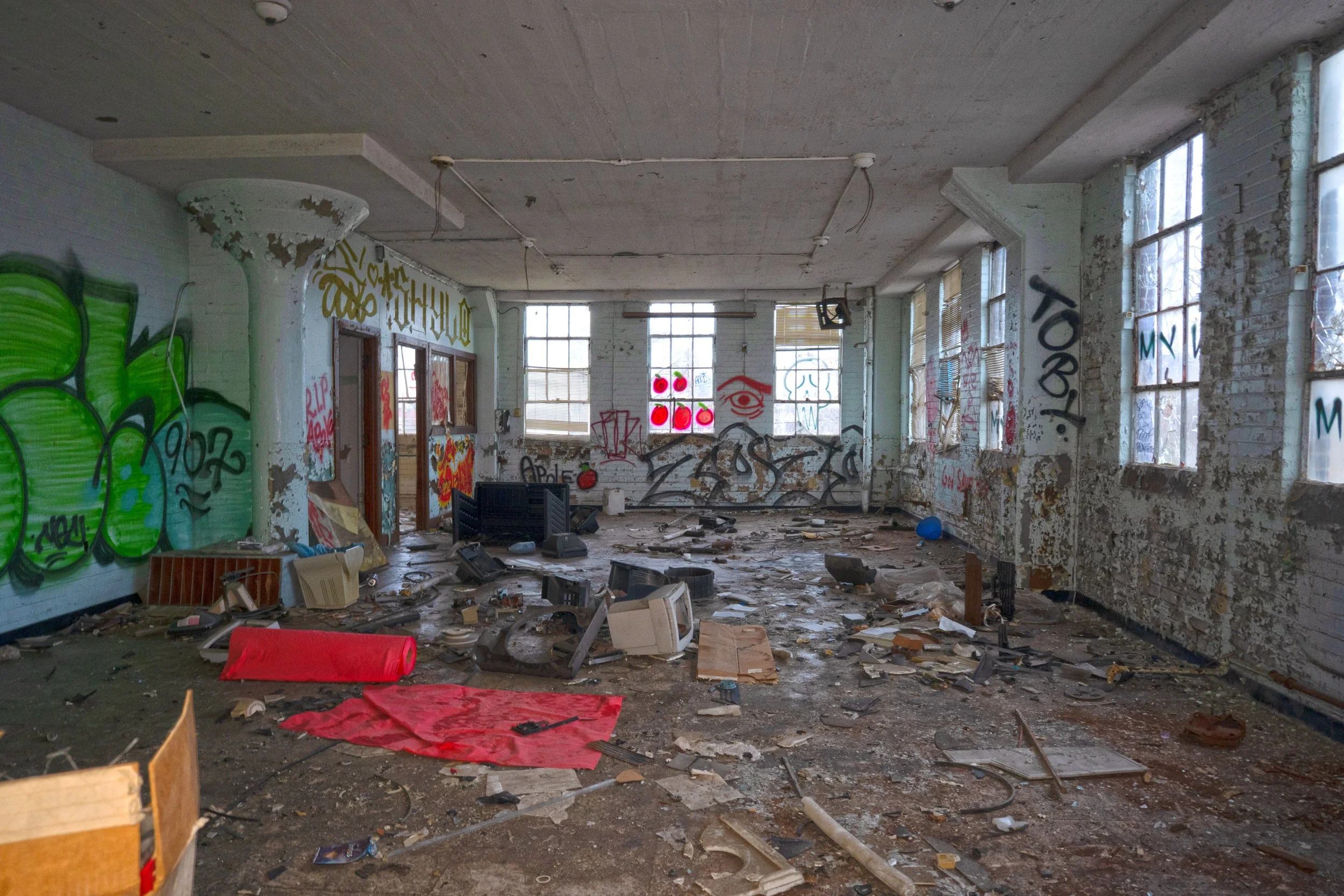 Many rooms remain mostly empty like this one on the 2nd floor