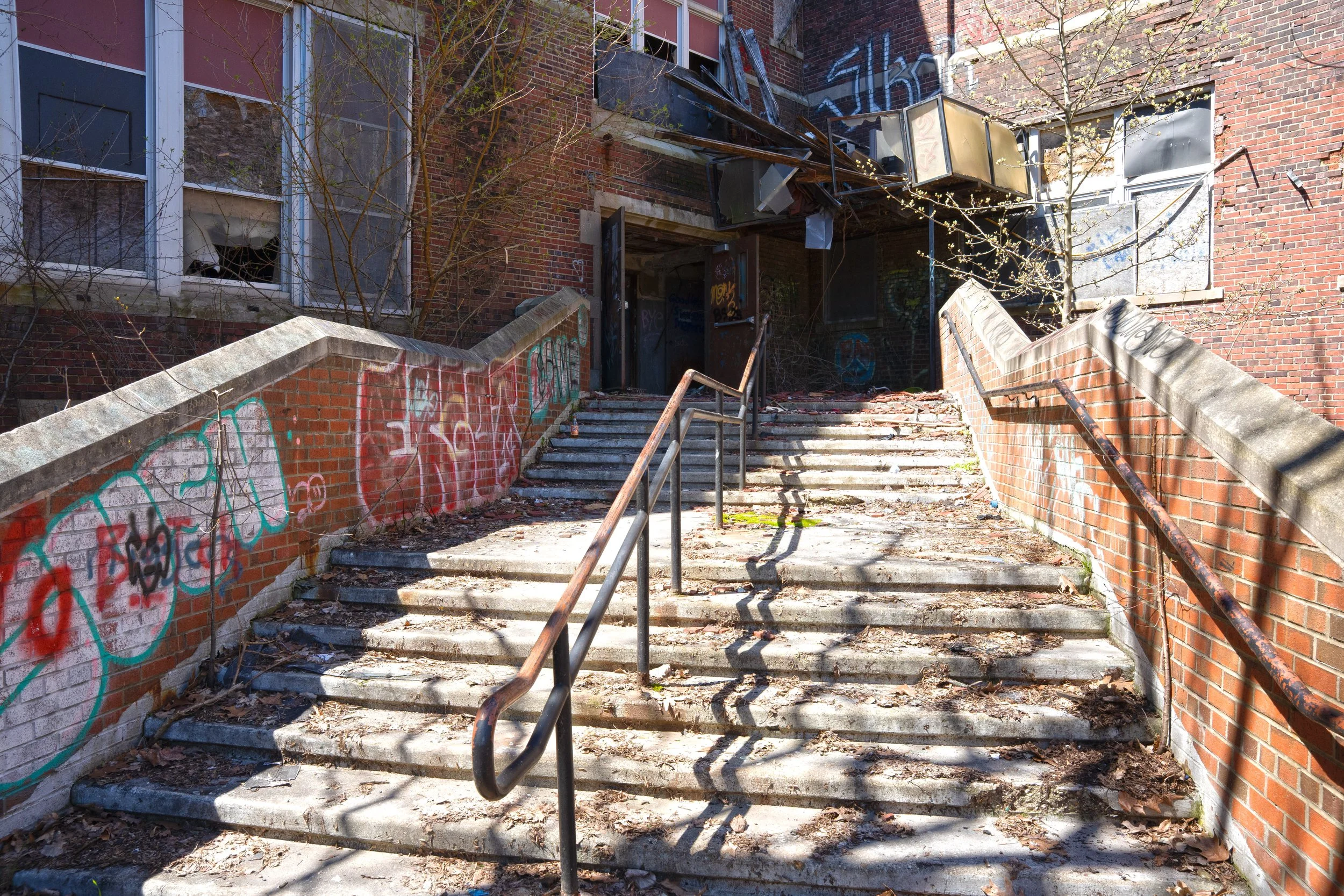 Outdoor Stairwell leading to one of the entrances of the school