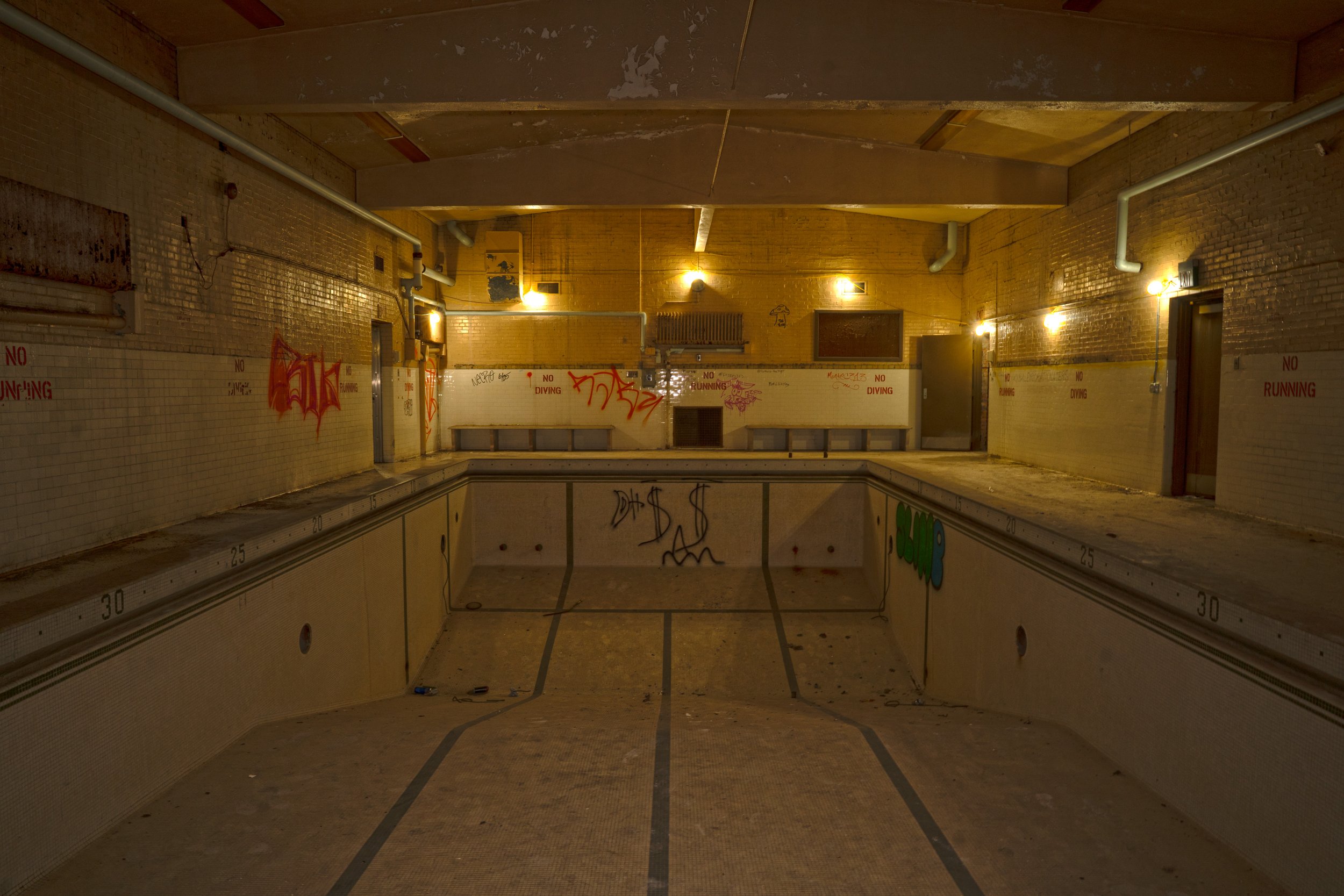 Below each of the gyms is a pool for each gender this is the girls pool (Note the renovation work being done starting in this area of the school)  