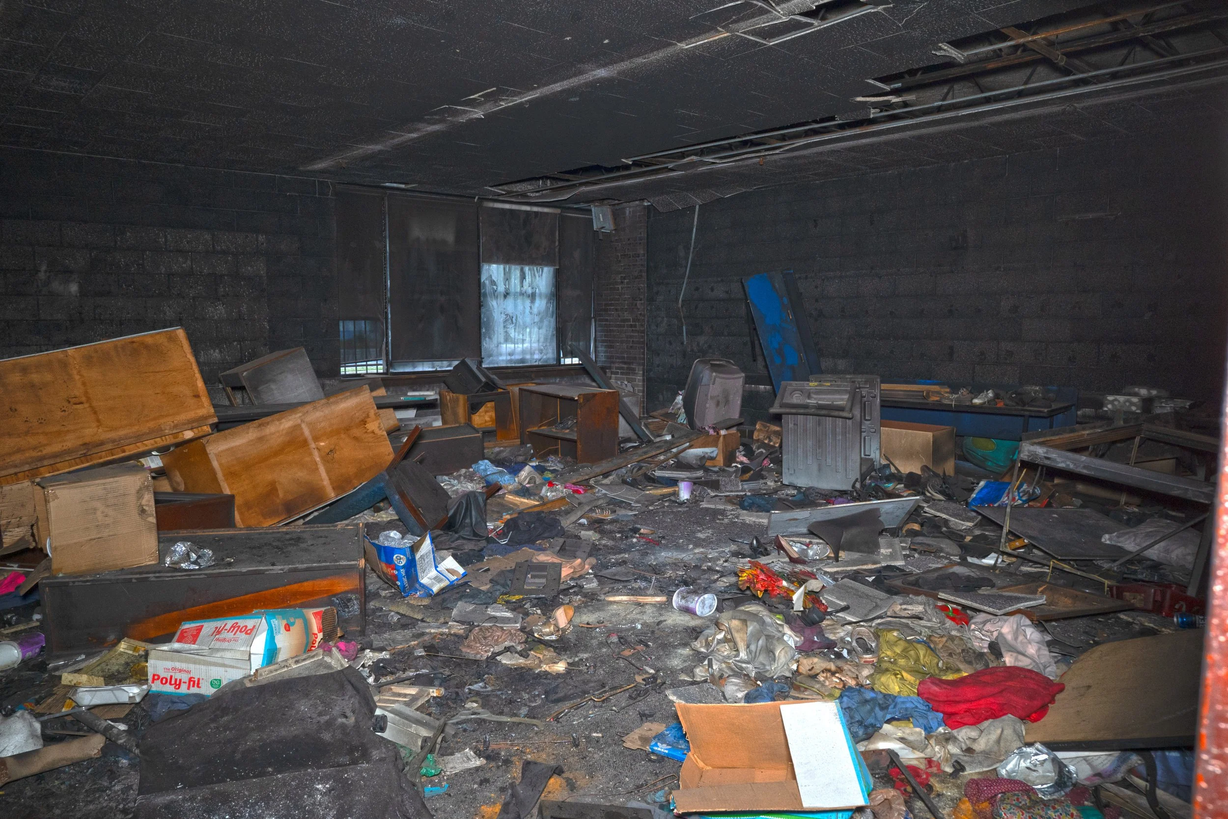 A classroom that has had a fire in it 